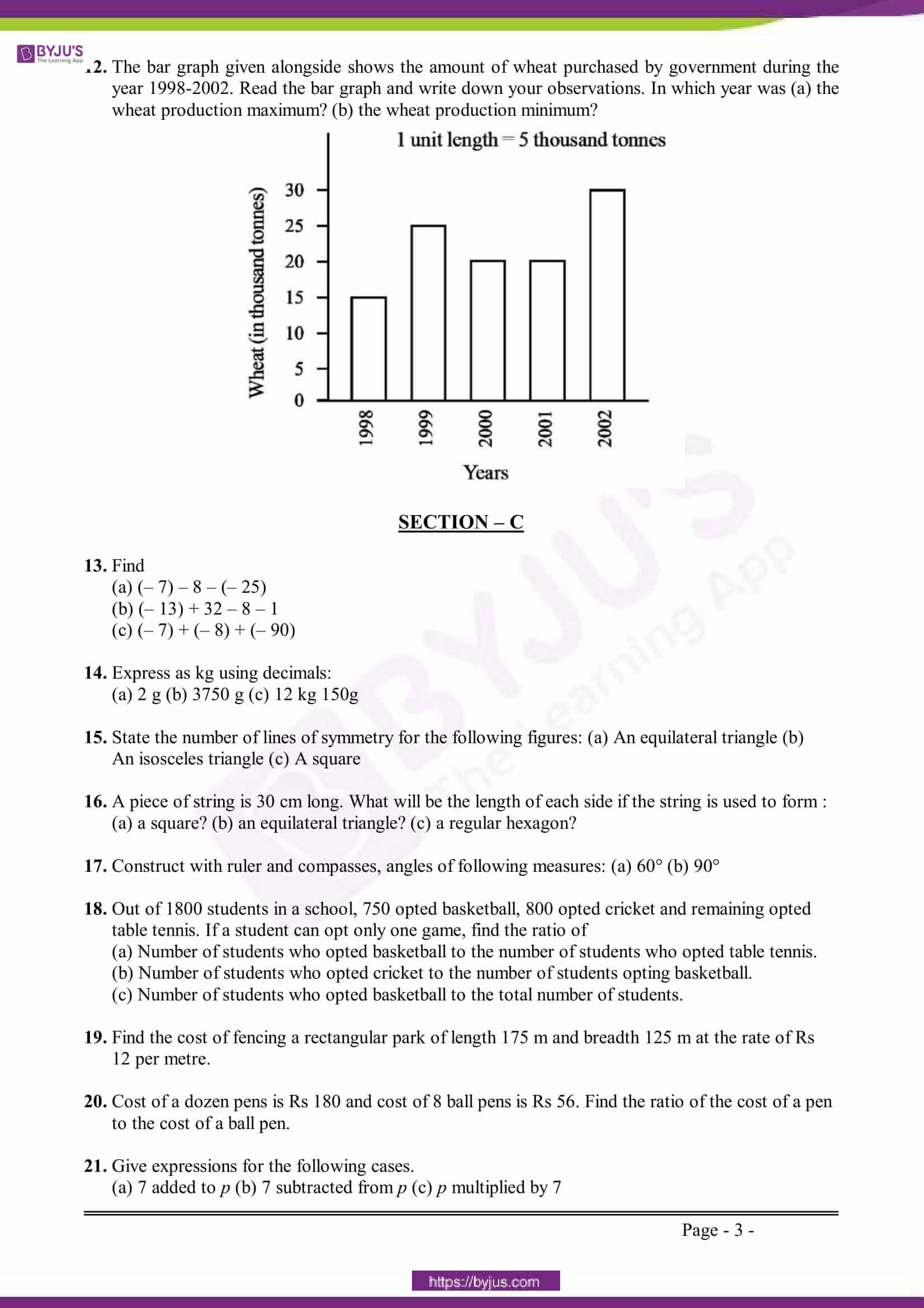 assignment for class 6 maths answers