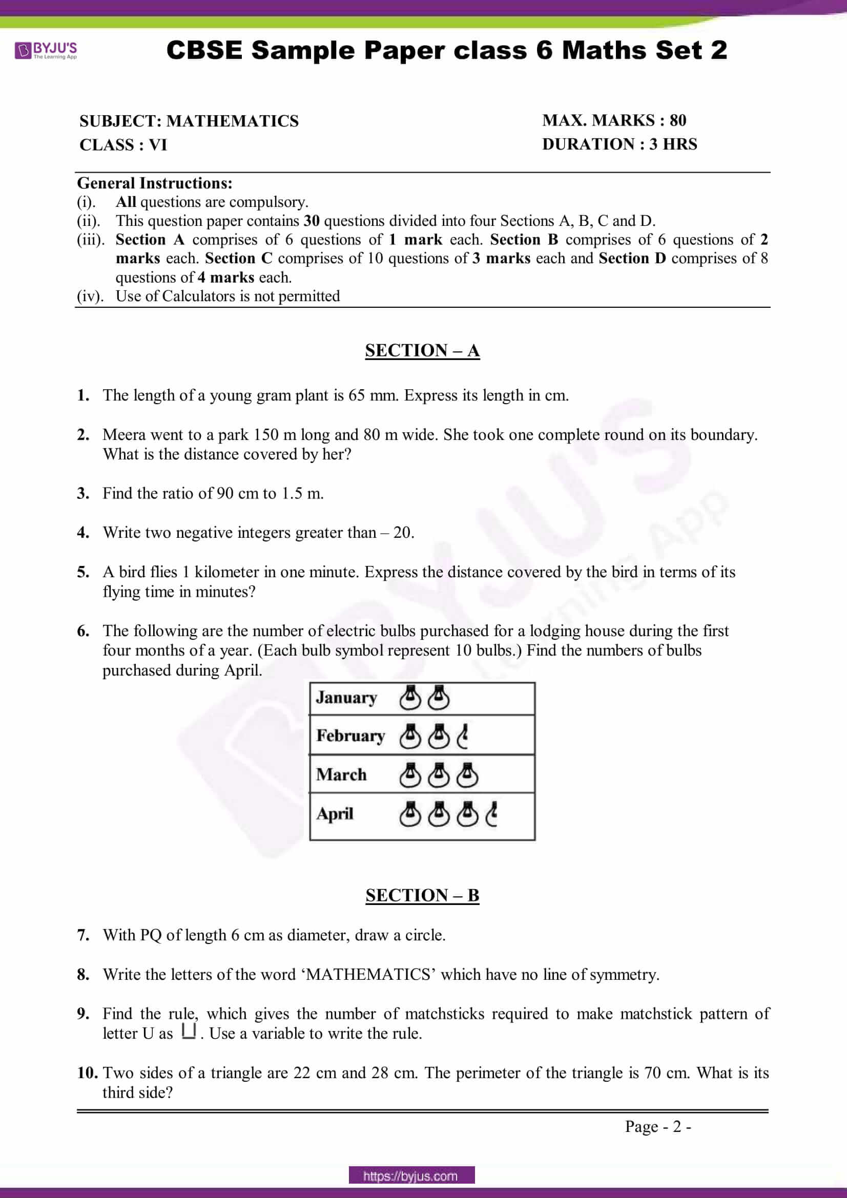 Class 6 Maths Question Paper 2020 Ncert - exampl-paper