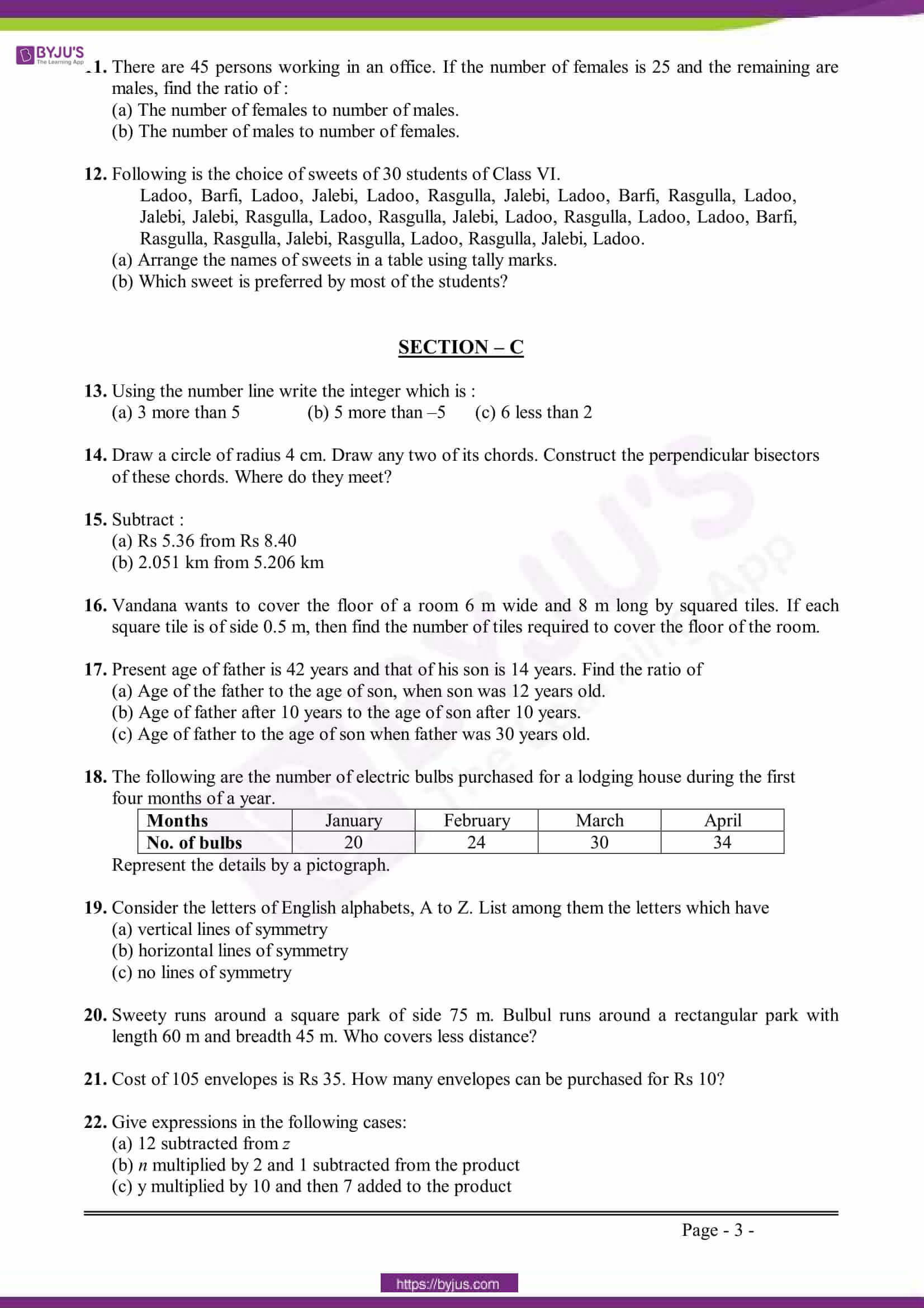 CBSE Sample Paper Class 6 Maths Set 2 2