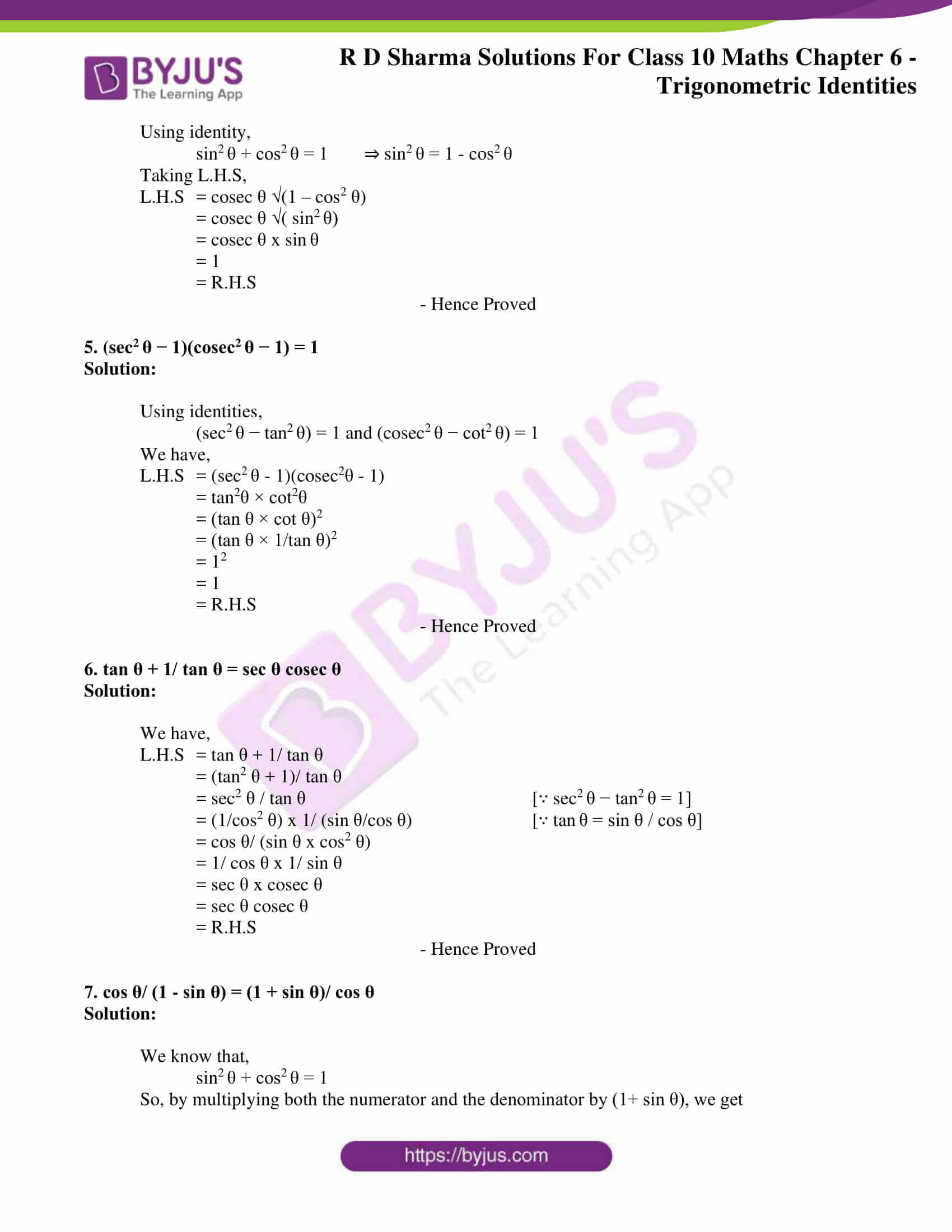 Rd Sharma Solutions For Class 10 Chapter 6 Trigonometric Identities Exercise 6 1 Get Pdf