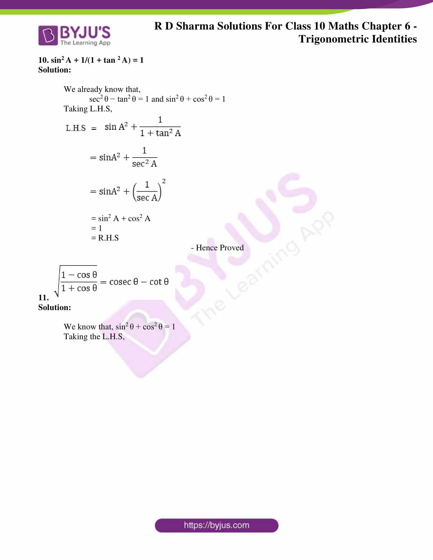 Rd Sharma Solutions For Class 10 Chapter 6 Trigonometric Identities Exercise 6 1 Get Pdf