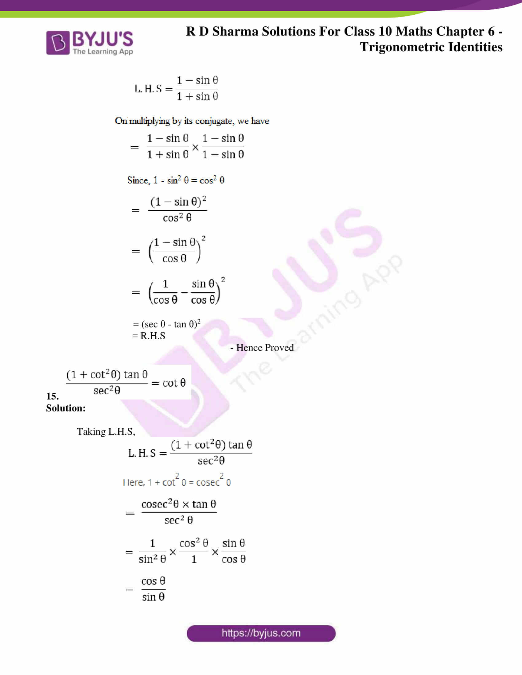 Rd Sharma Solutions For Class 10 Chapter 6 Trigonometric Identities Exercise 6 1 Get Pdf