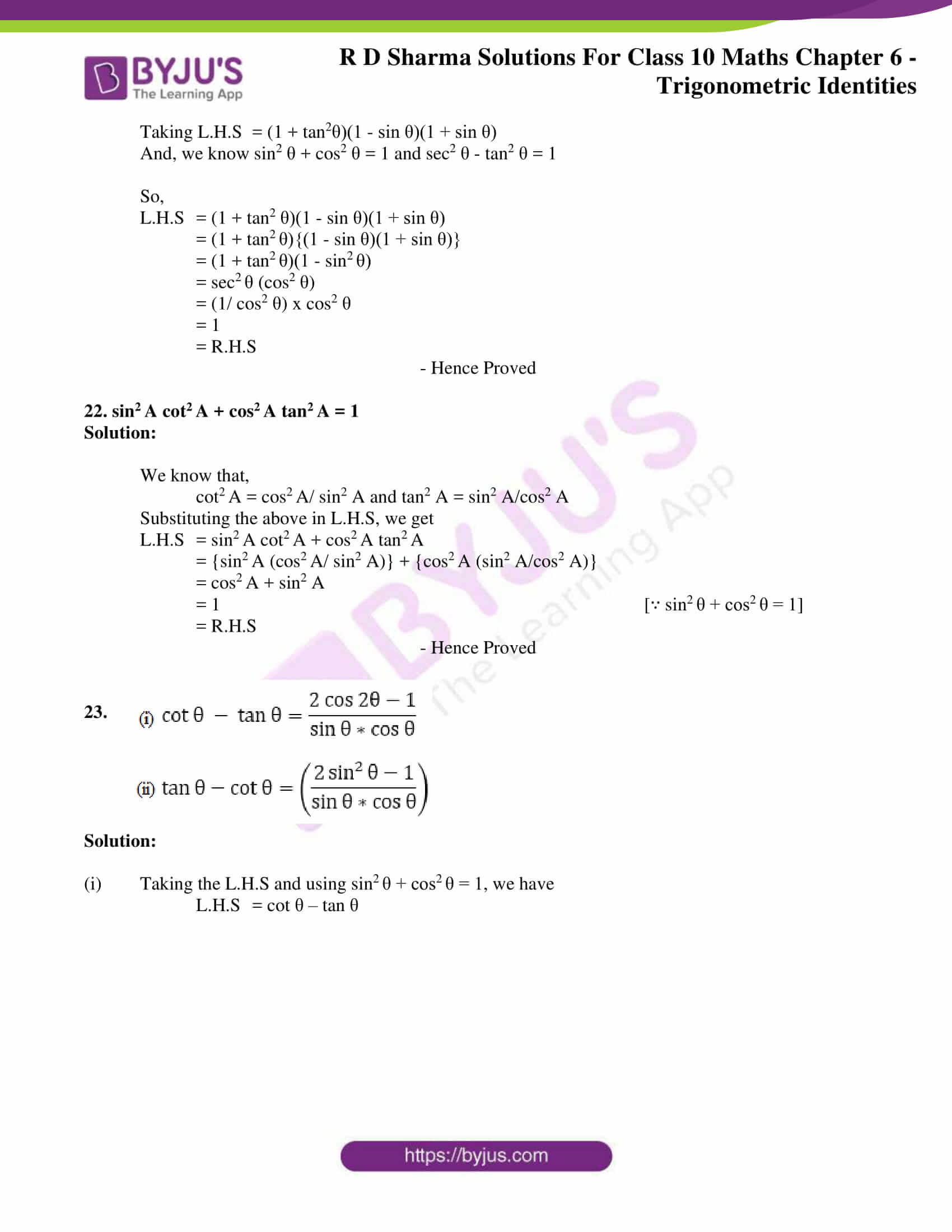 RD Sharma Solutions for Class 10 Chapter 6 Trigonometric Identities 11