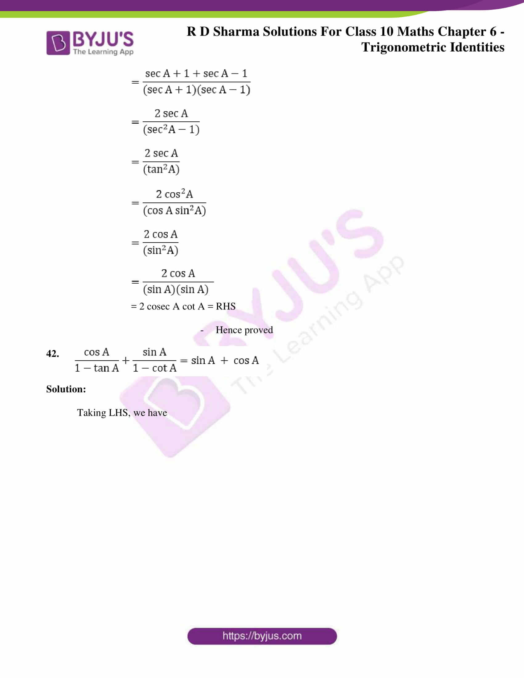 RD Sharma Solutions for Class 10 Chapter 6 Trigonometric Identities 28