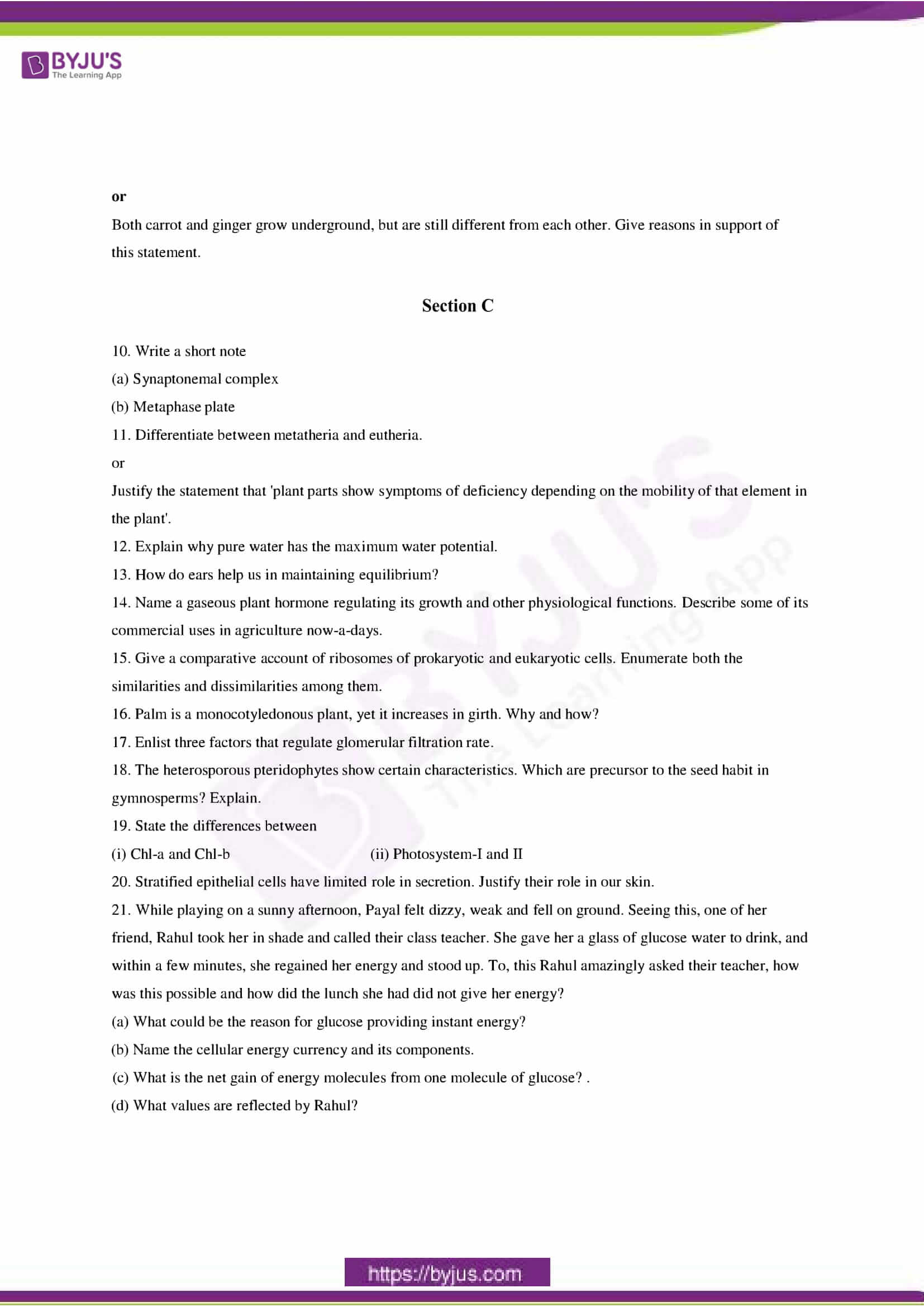 cbse class 11 bio sample paper set 2