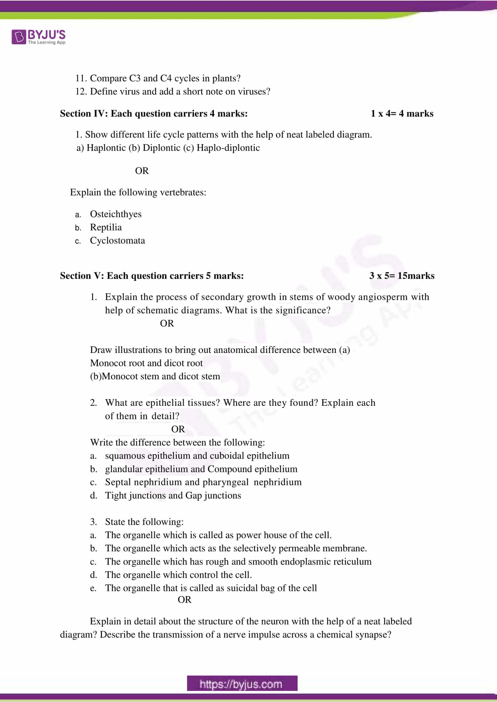 cbse class 11 bio sample paper set 5