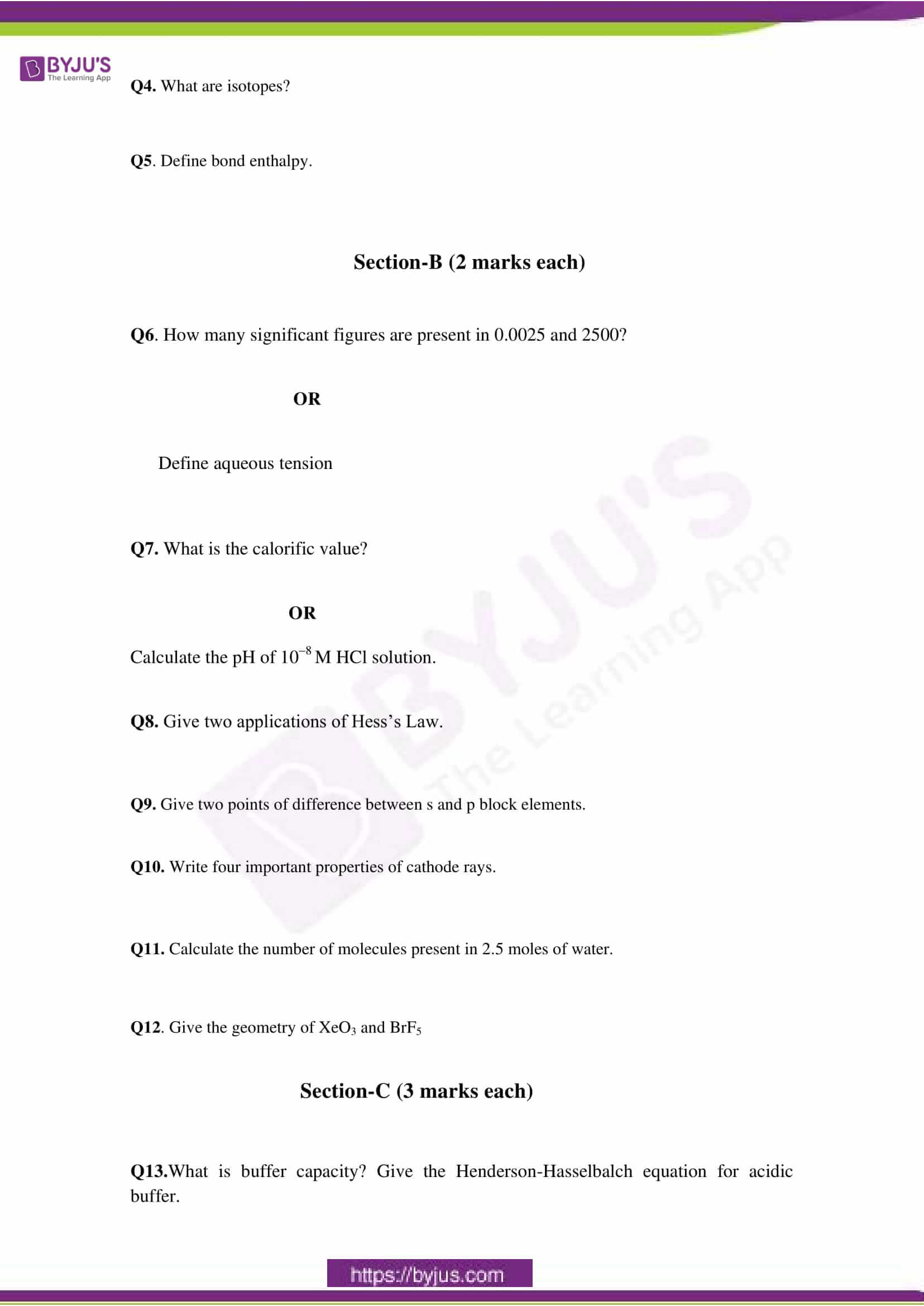 cbse class 11 che sample paper set 1