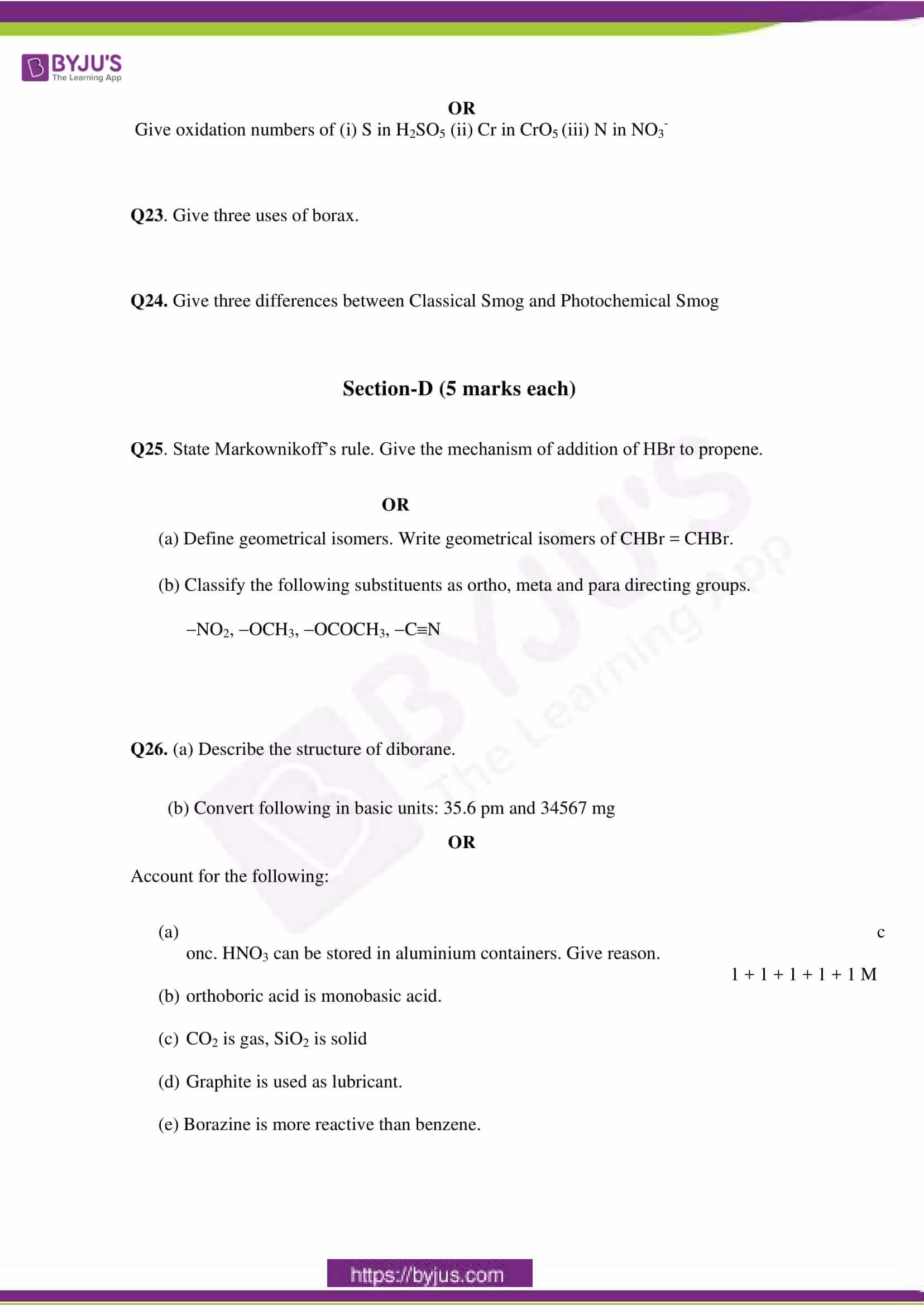 cbse class 11 che sample paper set 1