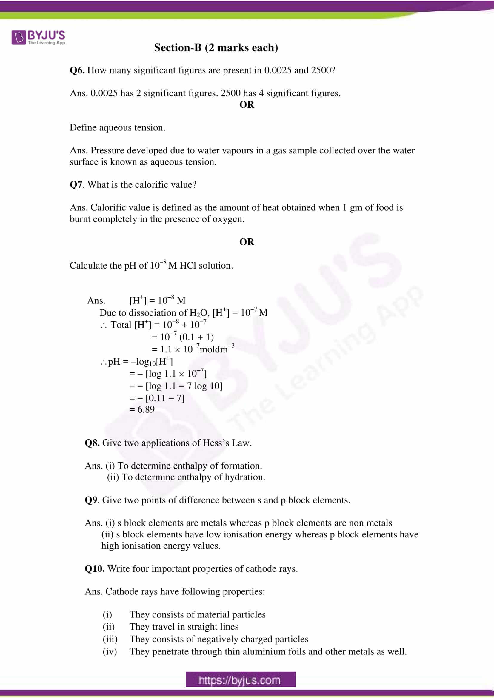 cbse class 11 che sample paper set 1 solution