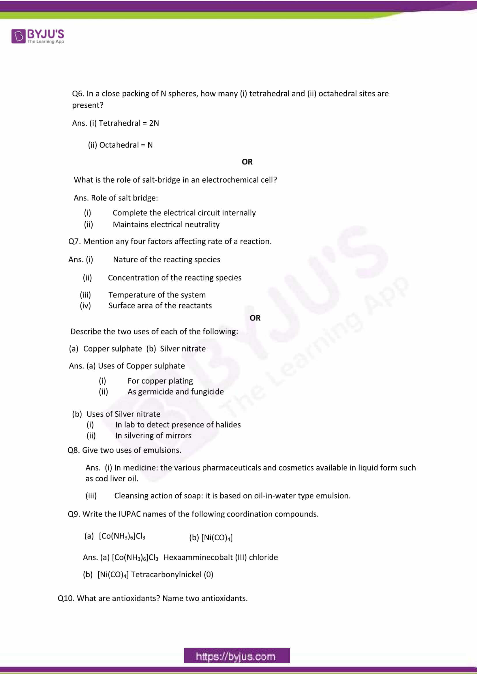 cbse class 12 chemistry sample paper solution set 1