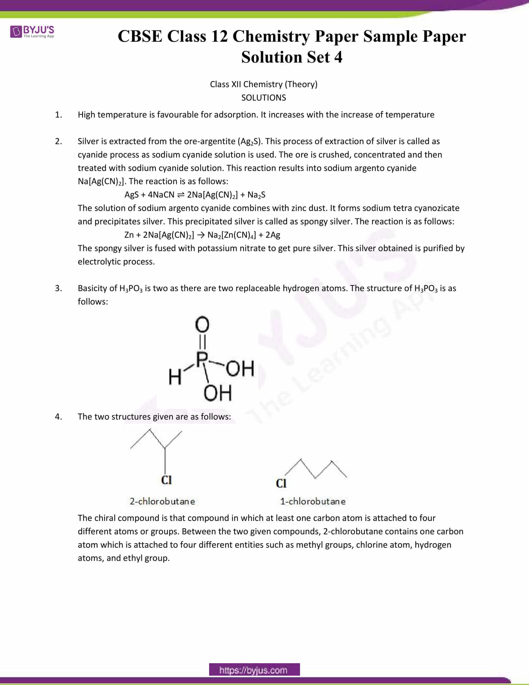 cbse class 12 chemistry sample paper solution set 4