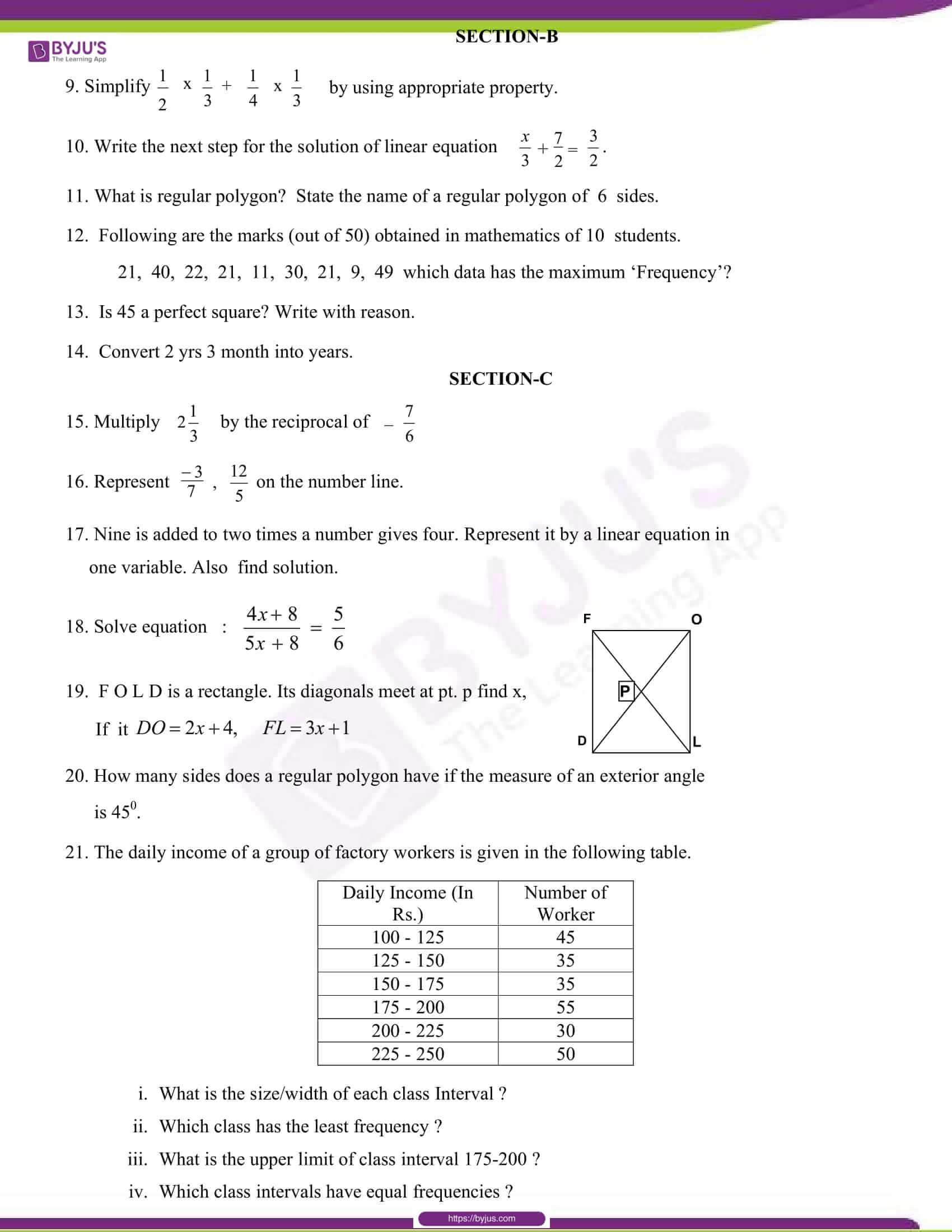 CBSE Class 8 Maths Sample Papers Set 3 Downlaod Now