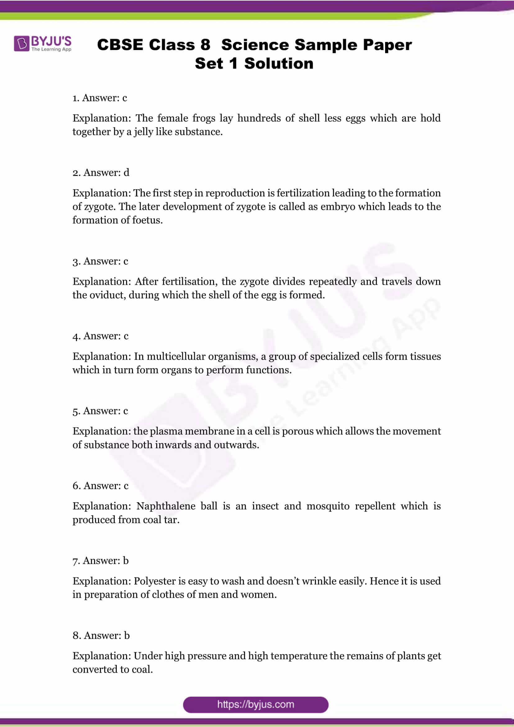 cbse class 8 science sample paper set 1 solution