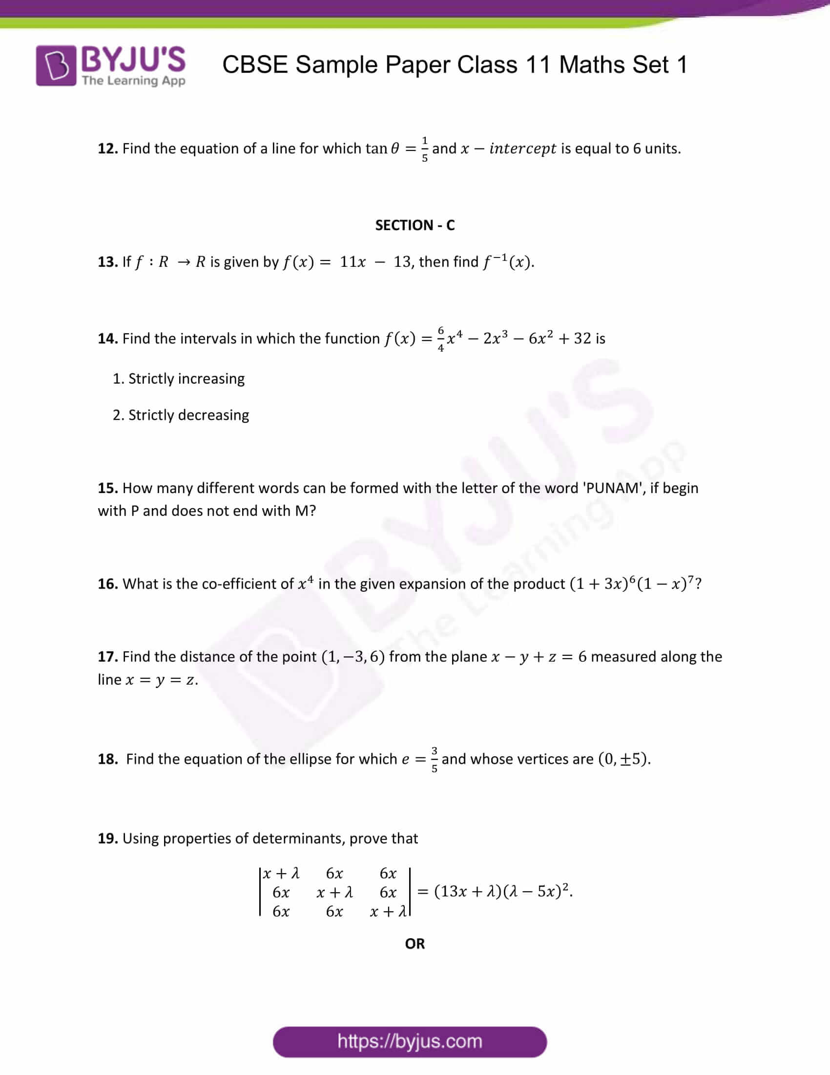 CBSE Class 11 Maths Sample Paper Set 1 - Free Download