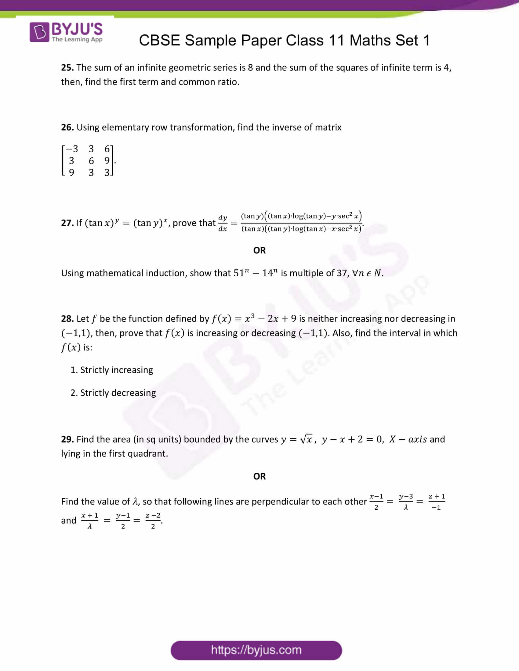 CBSE Class 11 Maths Sample Paper Set 1 - Free Download