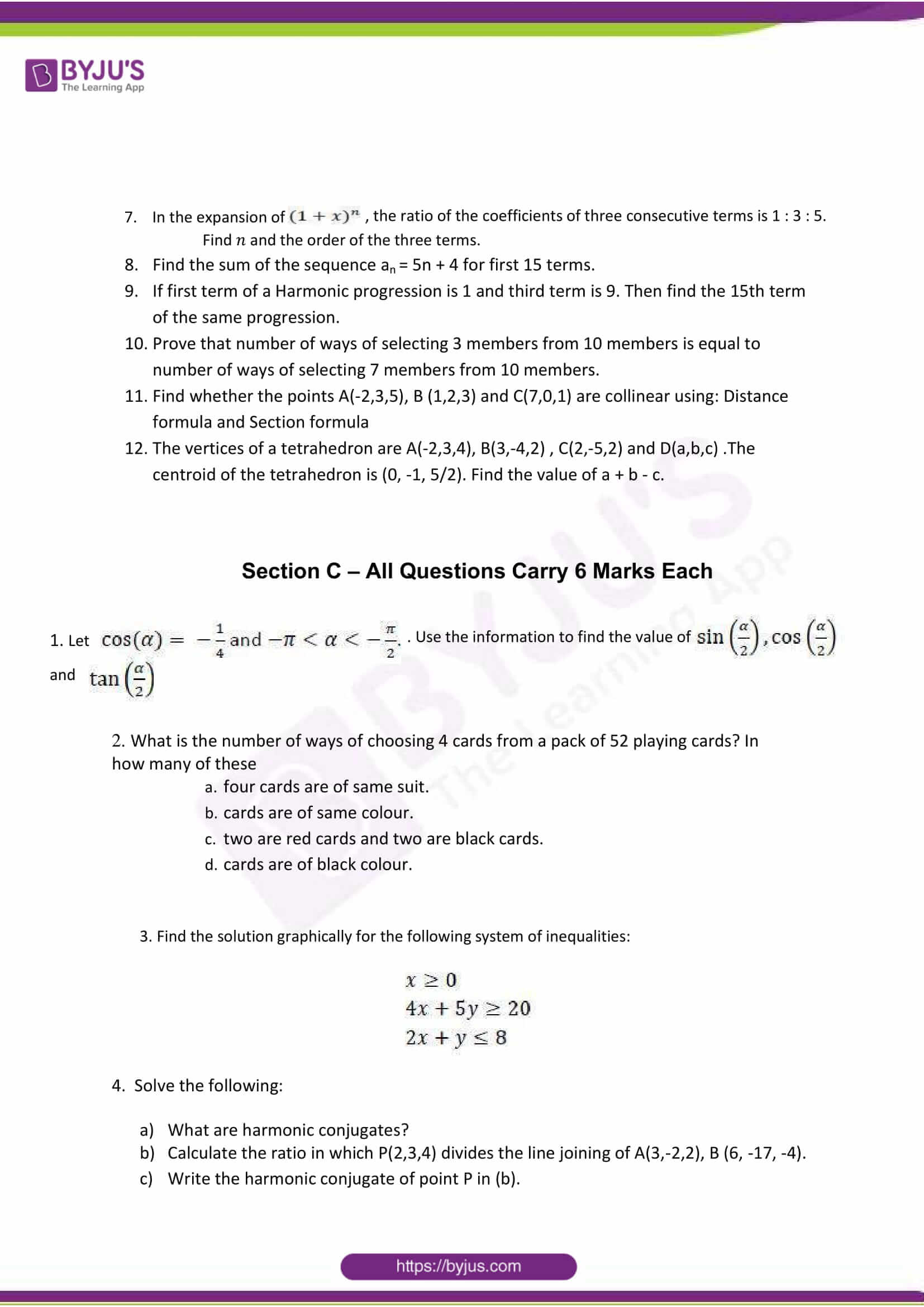 cbse sample paper class 11 maths set 3