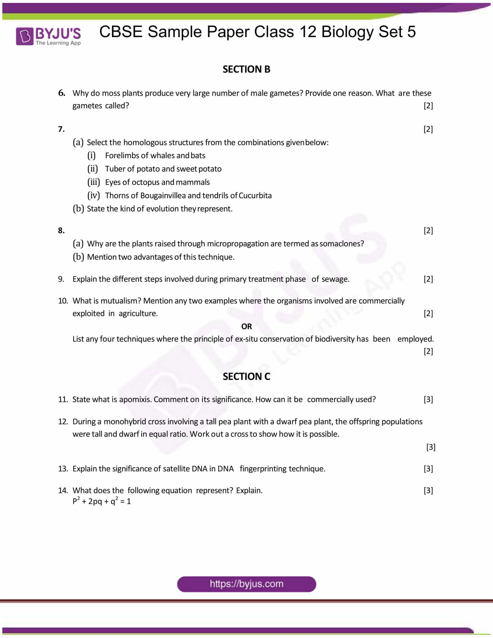 cbse sample paper class 12 biology set 5