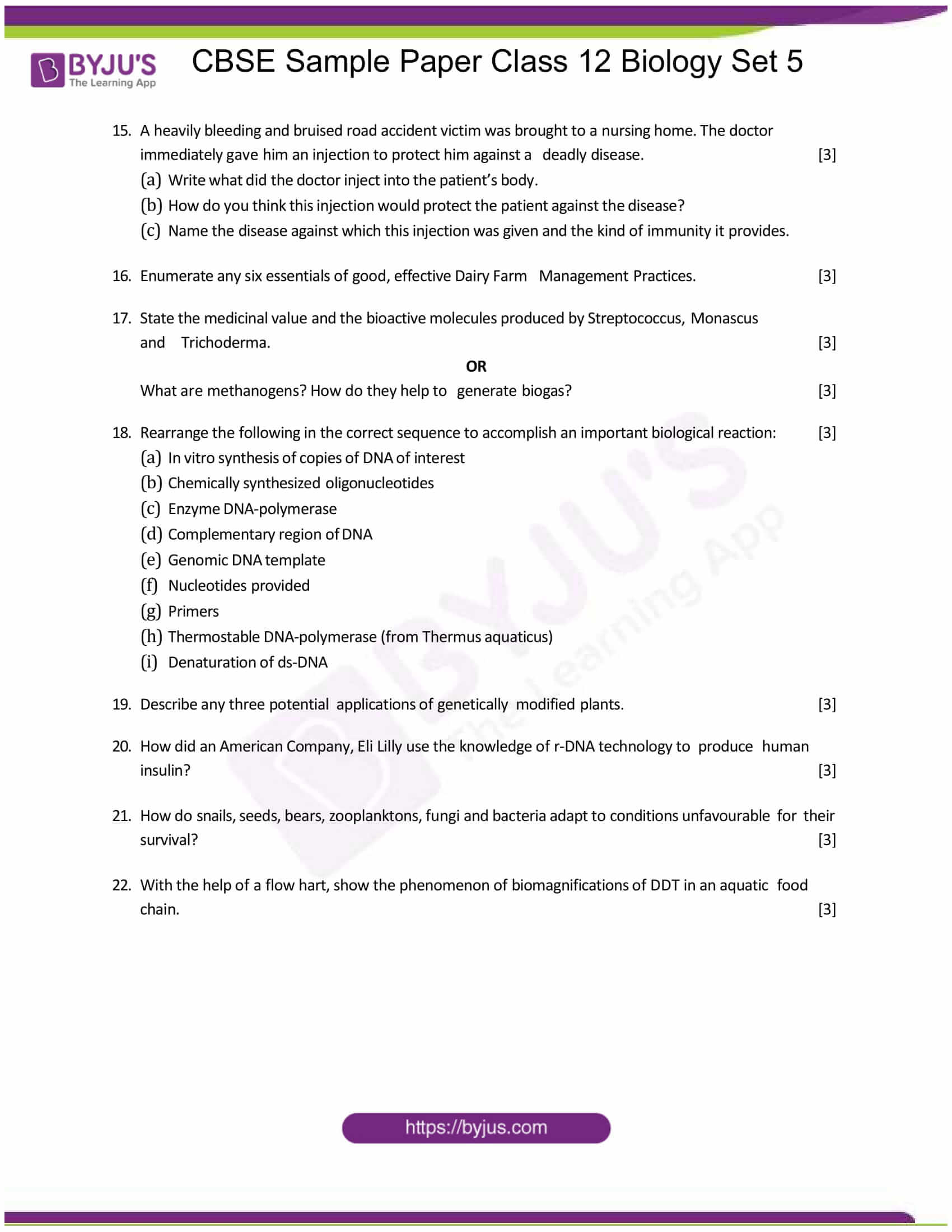 cbse sample paper class 12 biology set 5