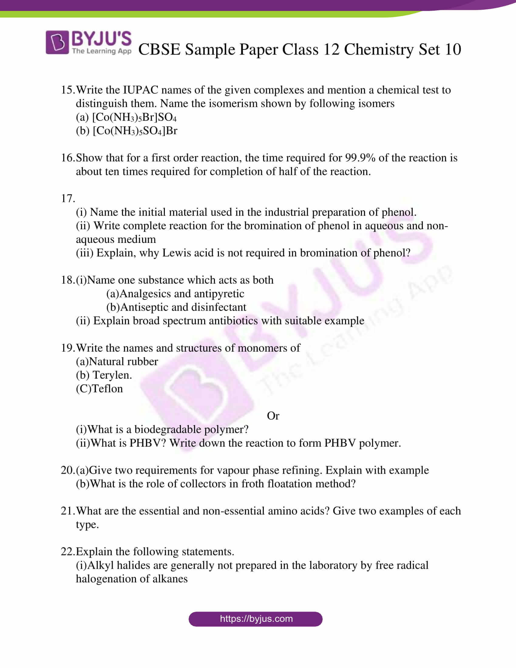 cbse sample paper class 12 chemistry set 10