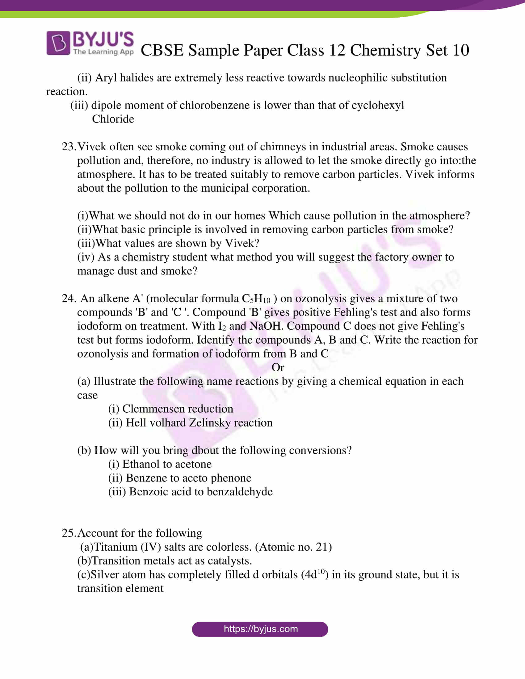 cbse sample paper class 12 chemistry set 10