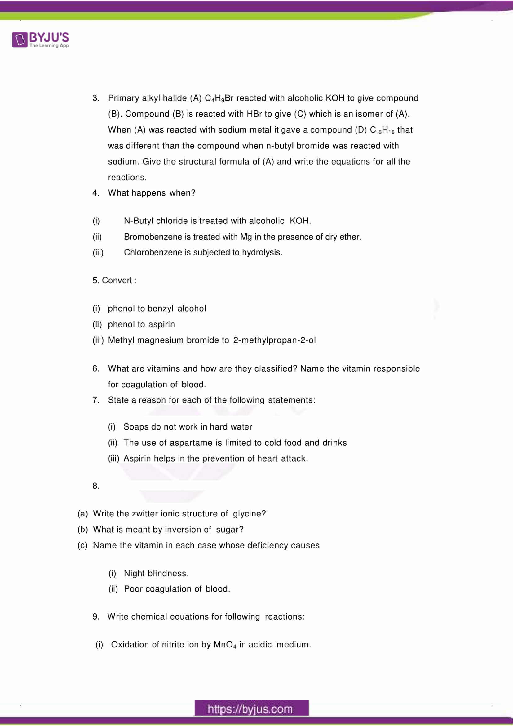 cbse sample paper class 12 chemistry set 6