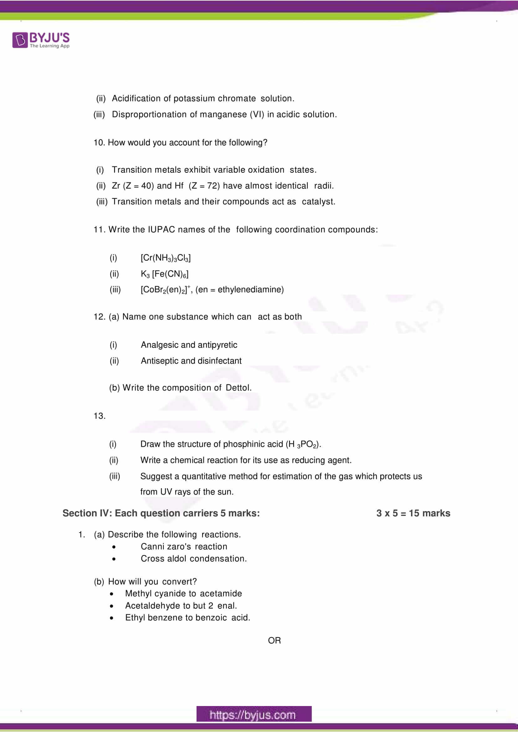 cbse sample paper class 12 chemistry set 6