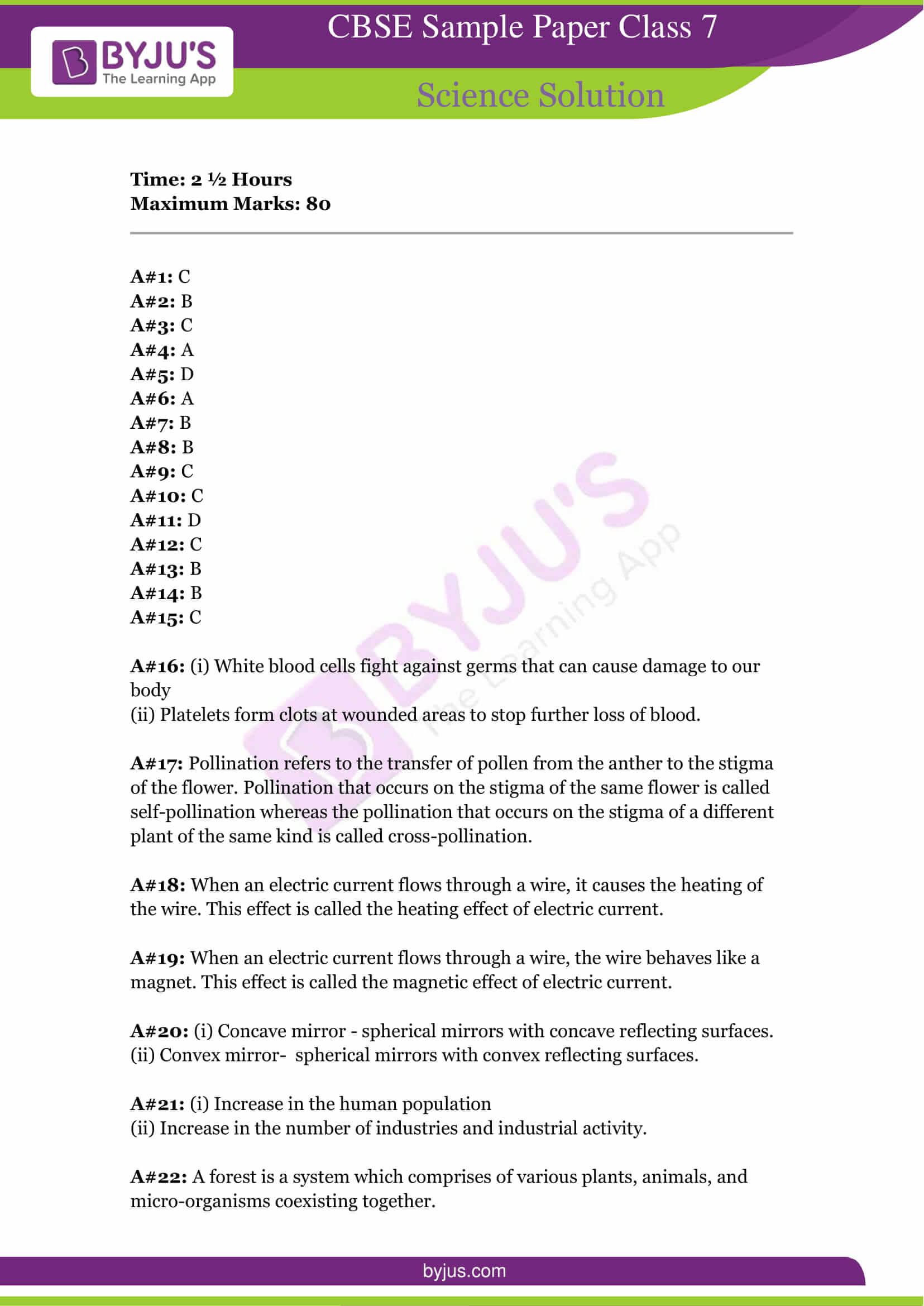 cbse sample paper class 7 science set 1 solutions