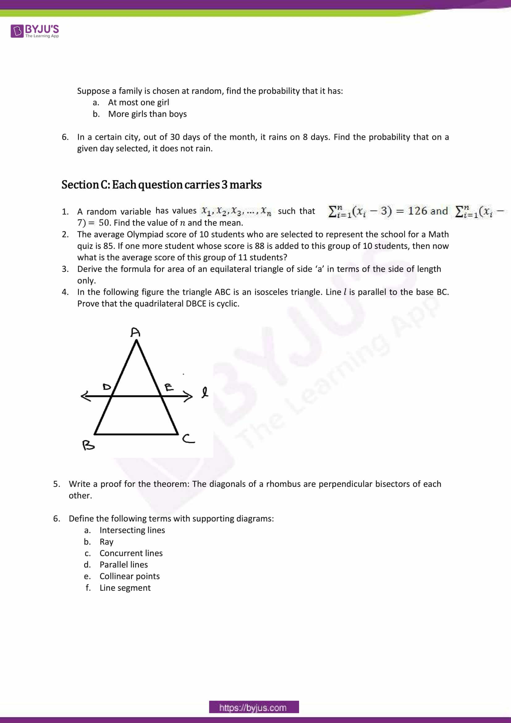 cbse sample paper class 9 maths set 10