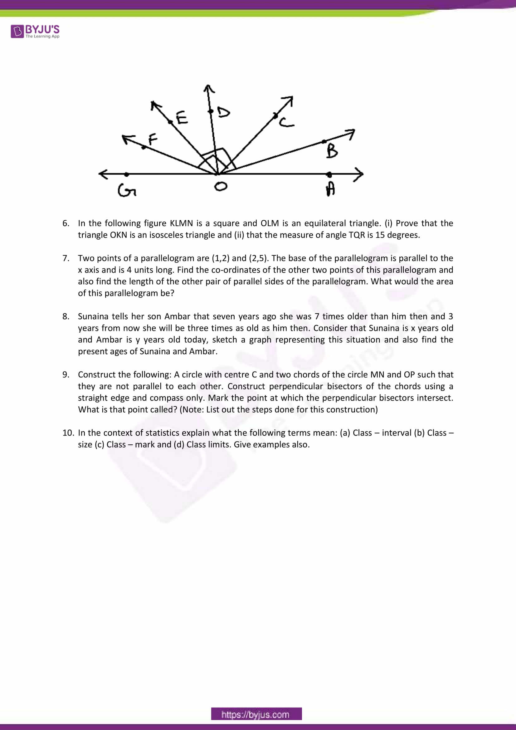 cbse sample paper class 9 maths set 10