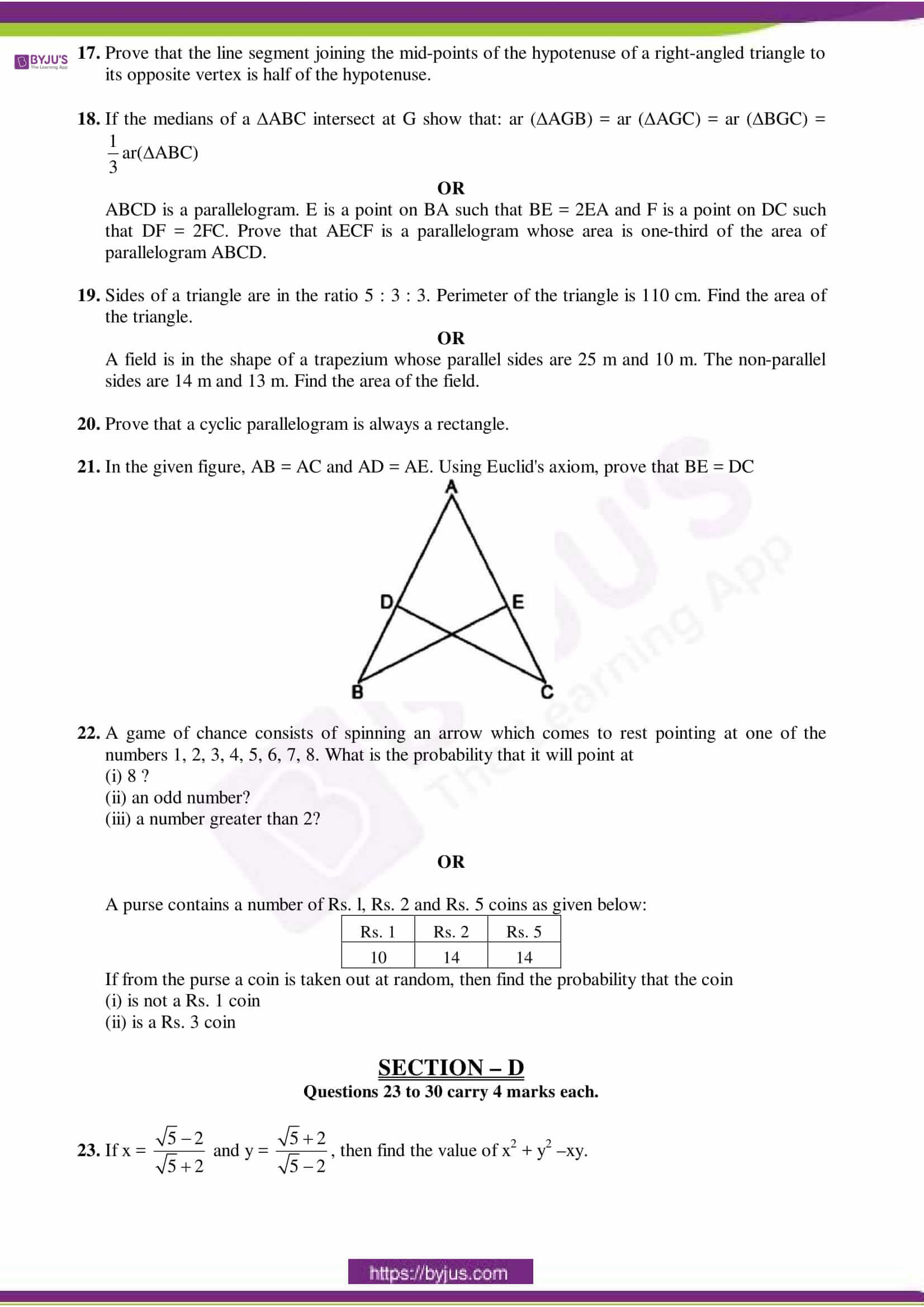 CBSE Class 9 Maths Sample Paper Set 5 Download Here 