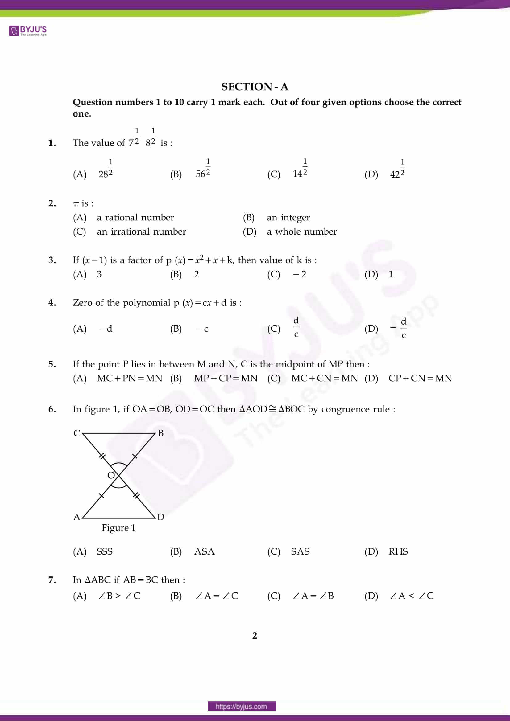 CBSE Class 9 Maths Sample Paper Set 1 - Download PDF