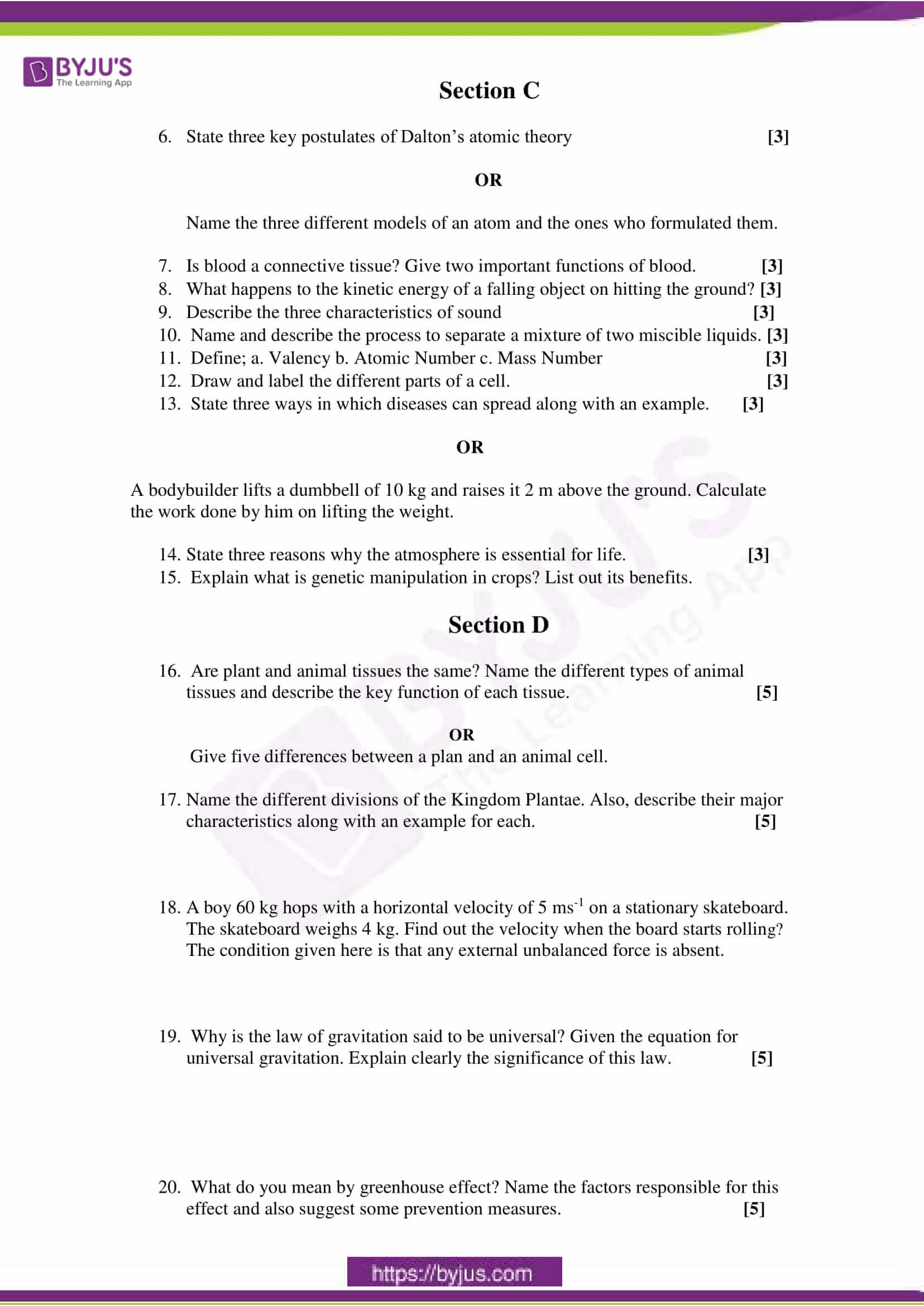 CBSE Sample Paper Class 9 Science Set 2 - Click to ...