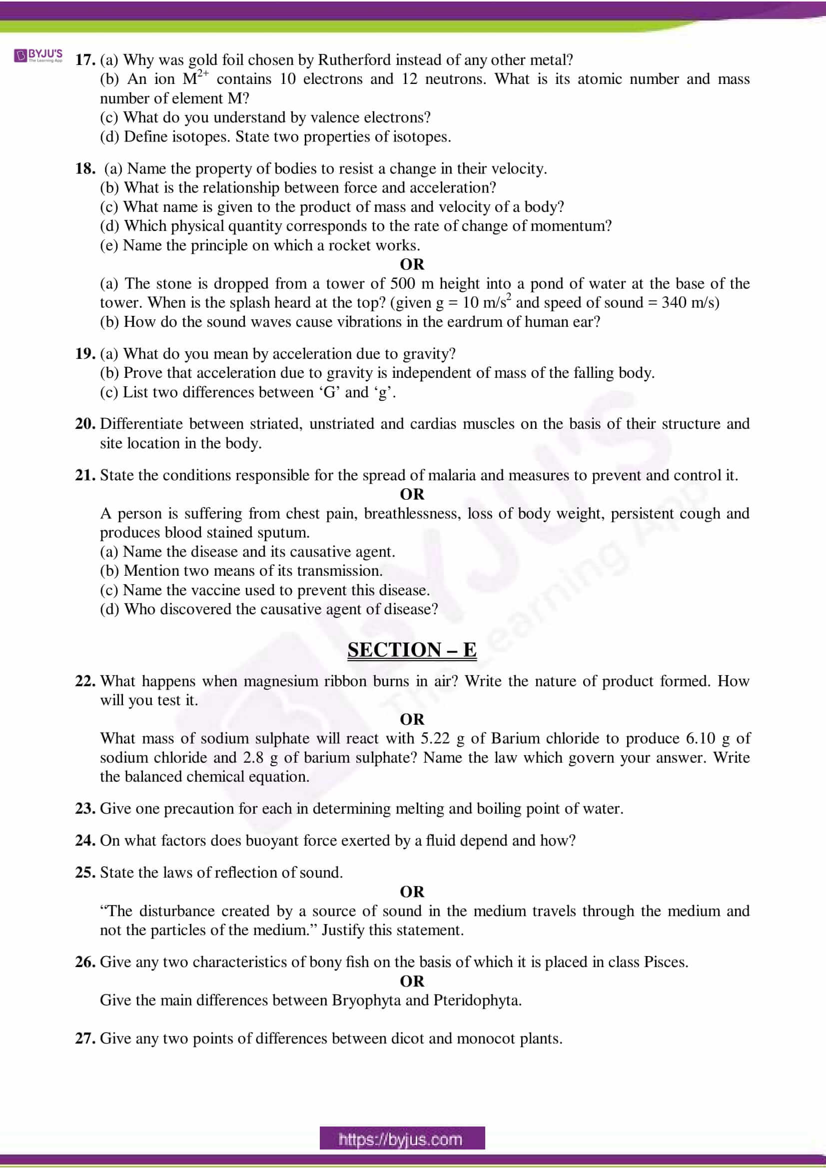 cbse sample paper class 9 science set 6