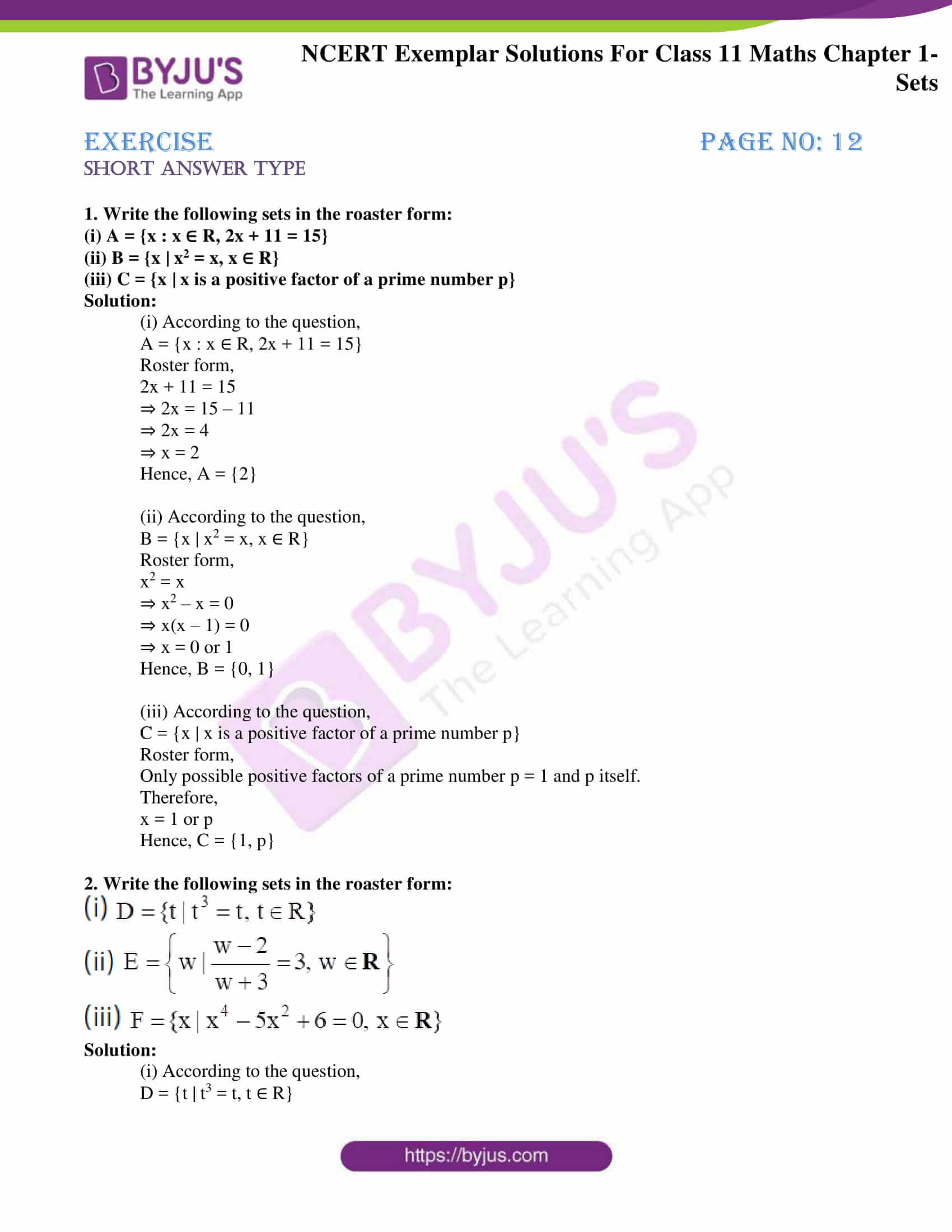 Ncert Exemplar Solutions For Class 11 Maths Chapter 1 Sets Avail Free Pdf