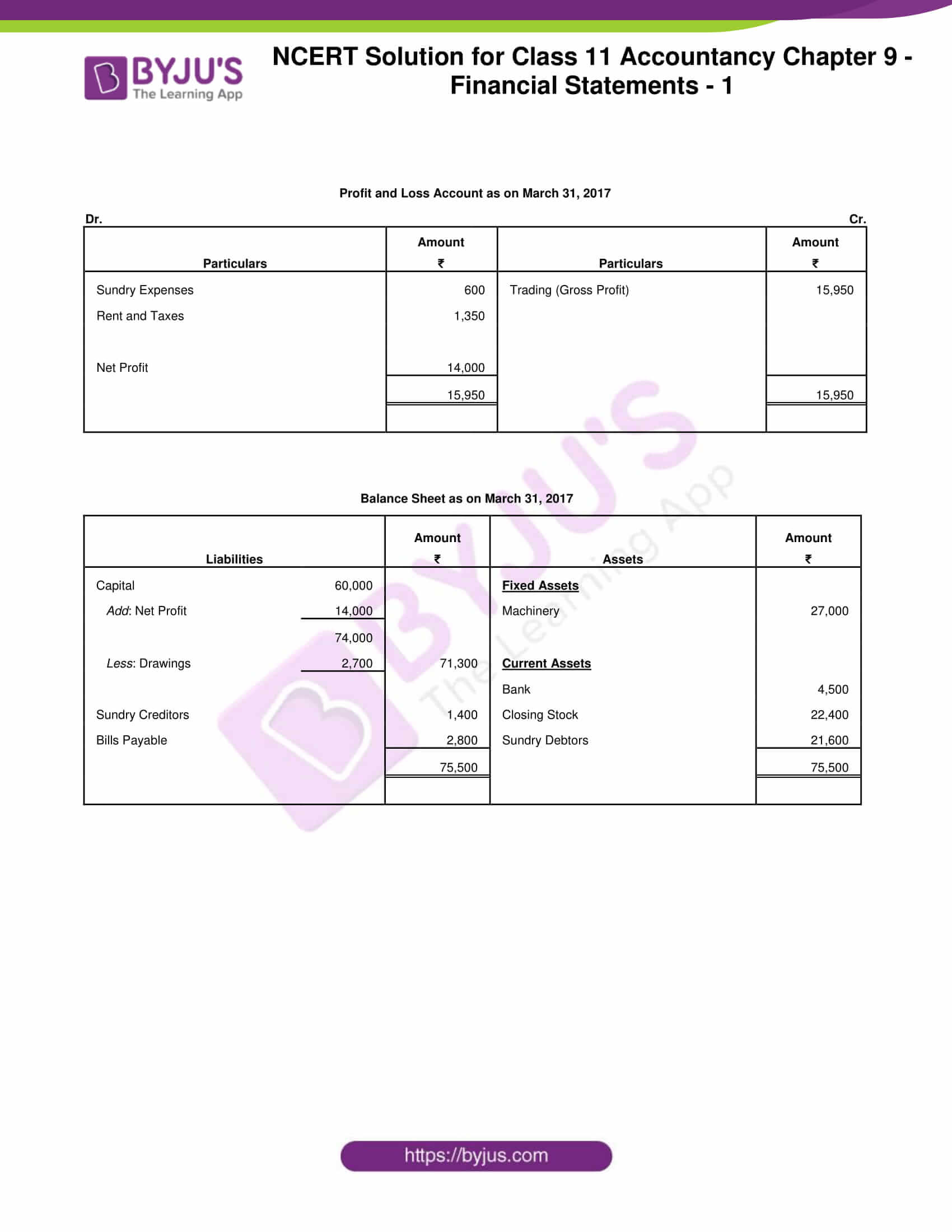 NCERT Solution For Class 11 Accountancy Chapter 9 Financial Statements