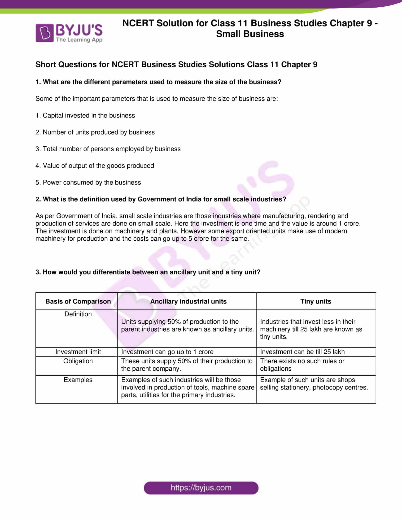 small business class 11 ncert solutions