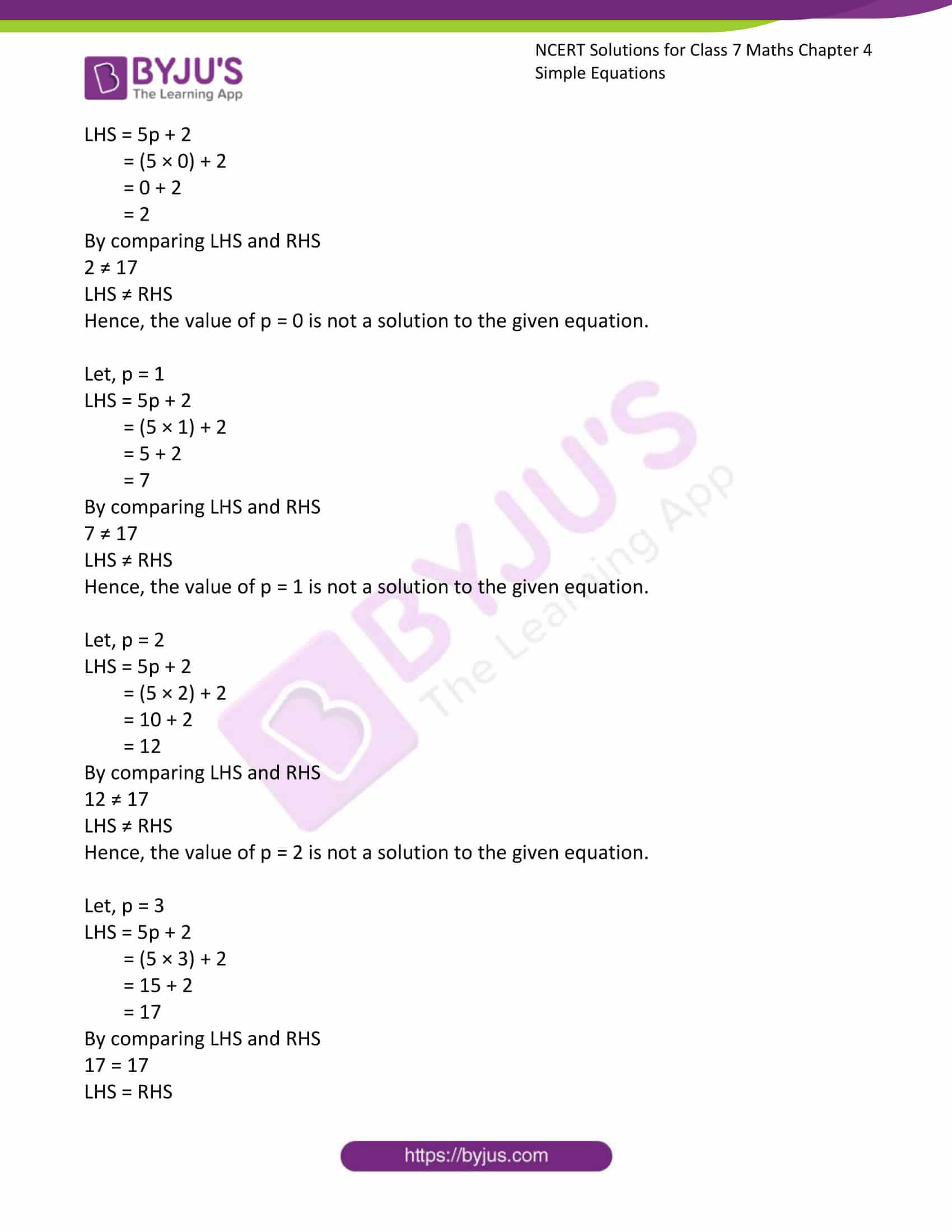 Ncert Solutions For Class 7 Maths Chapter 4 Simple Equations Ex 4 2