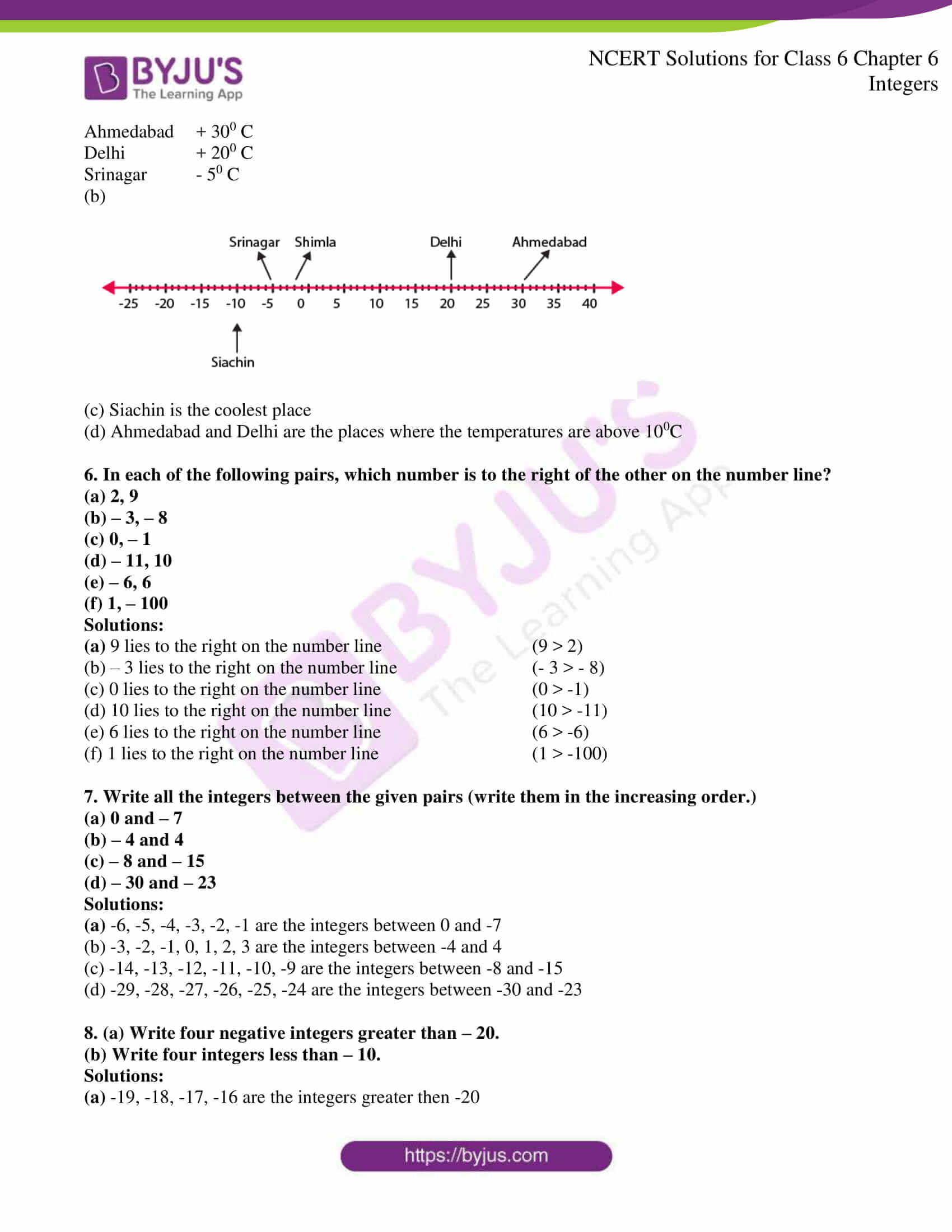NCERT Solutions Class 6 Maths Chapter 6 Integers BYJU'S (2022)