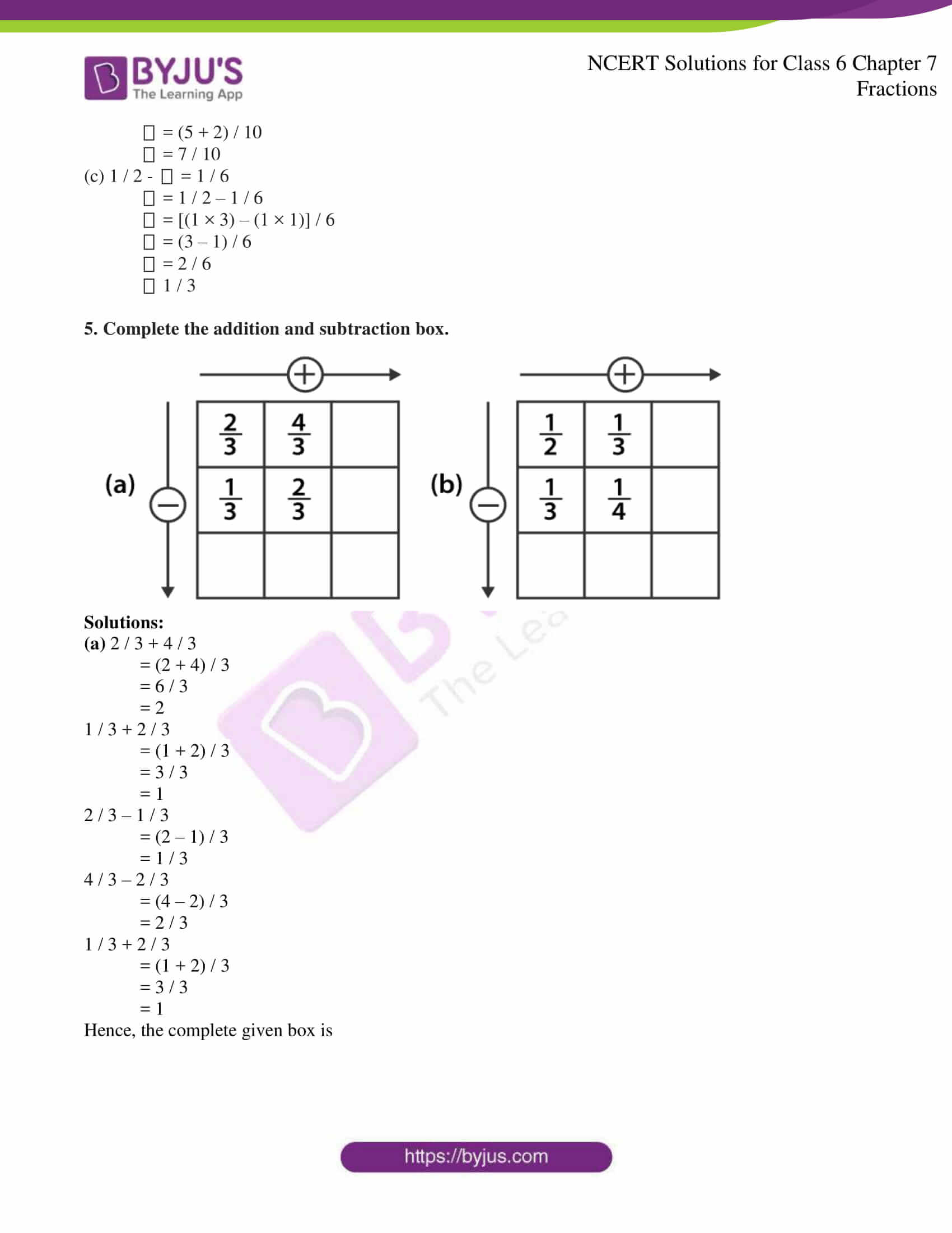 NCERT Solutions for Class 6 Maths Chapter 7 Fractions