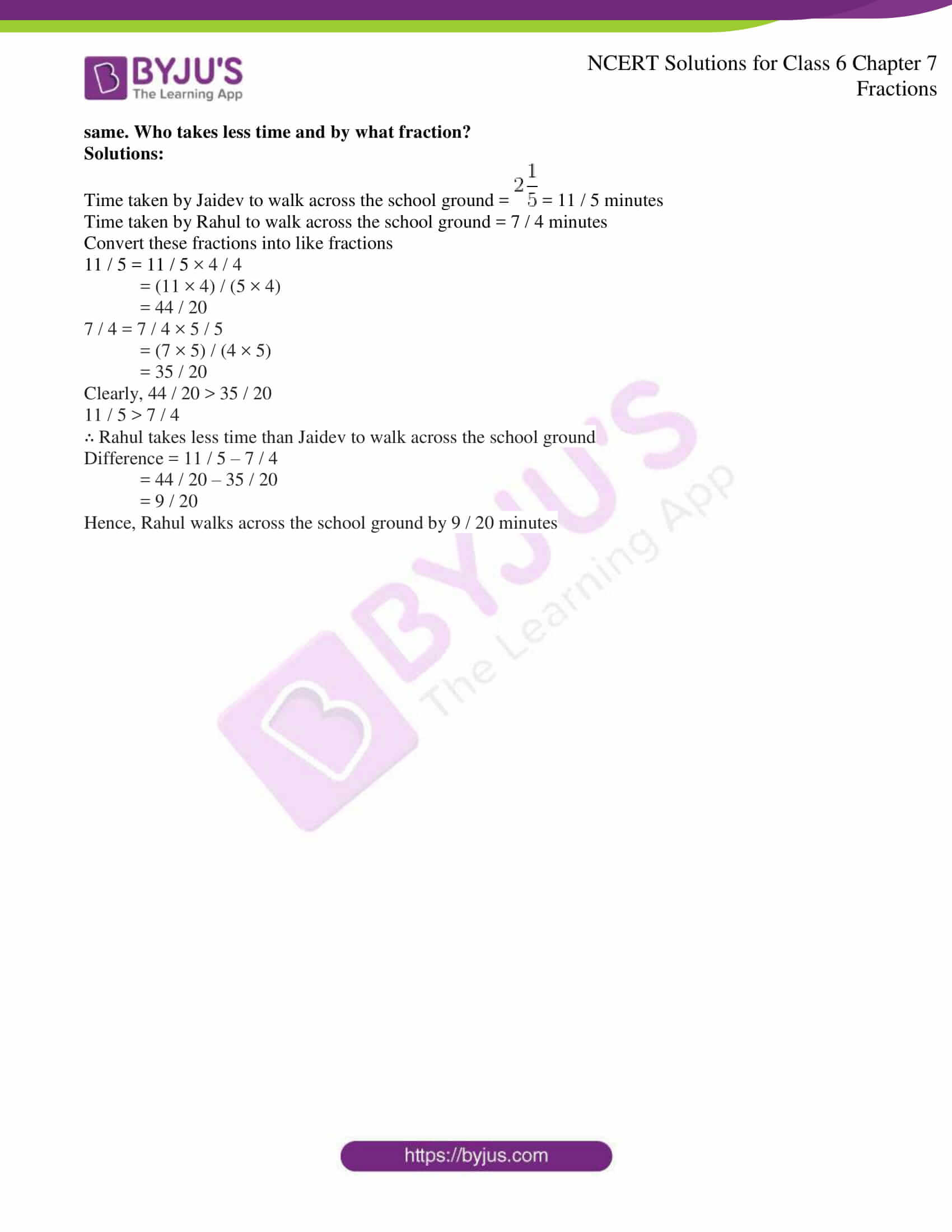 NCERT Solutions for Class 6 Maths Chapter 7 Fractions