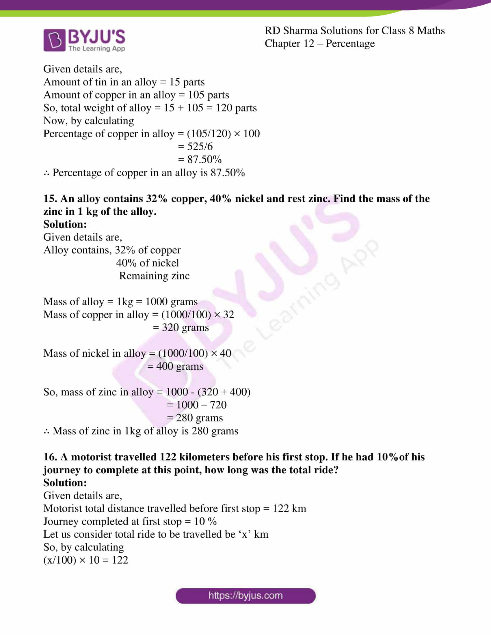 RD Sharma Solutions for Class 8 Chapter 12 Percentage download