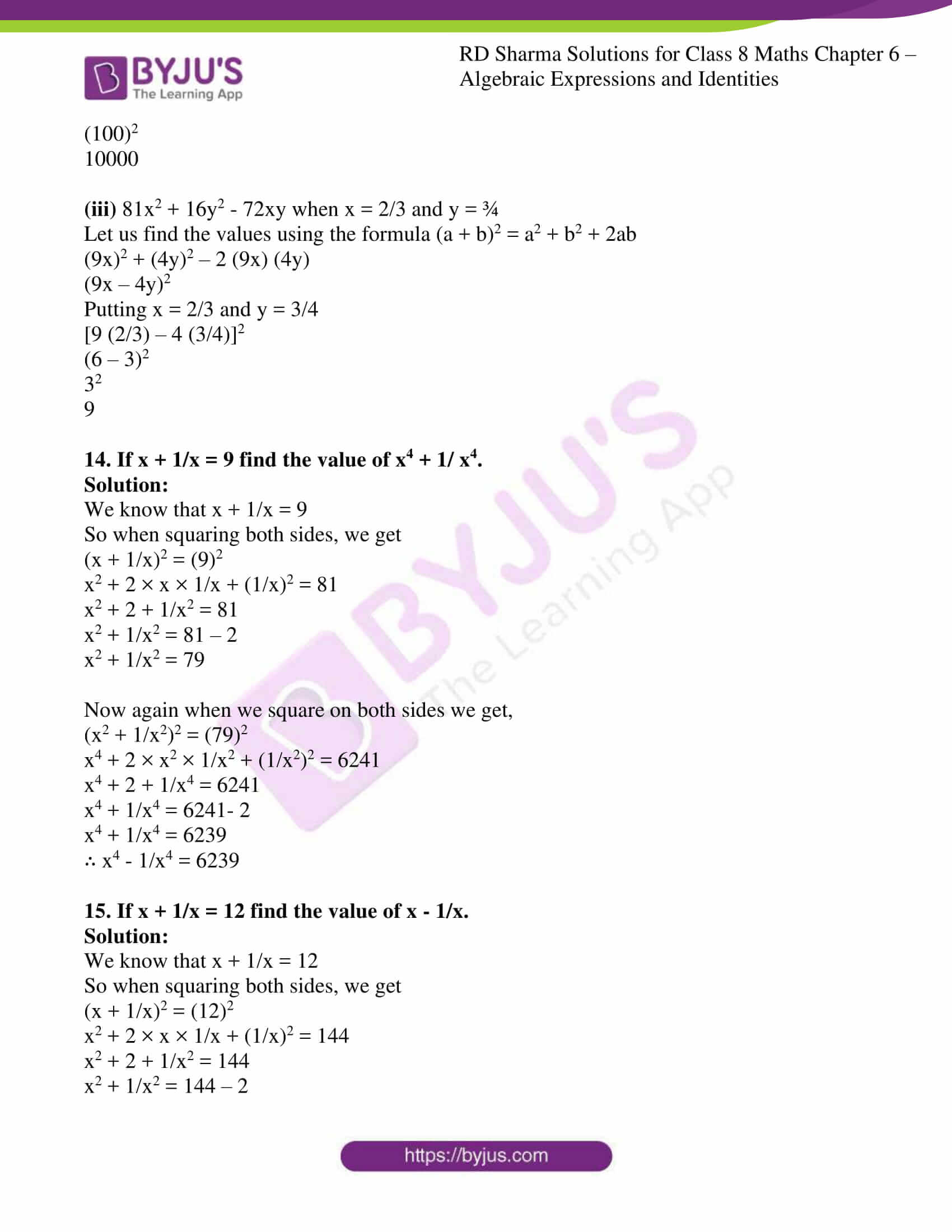 RD Sharma Solutions for Class 8 Chapter 6 - Algebraic Expressions and ...