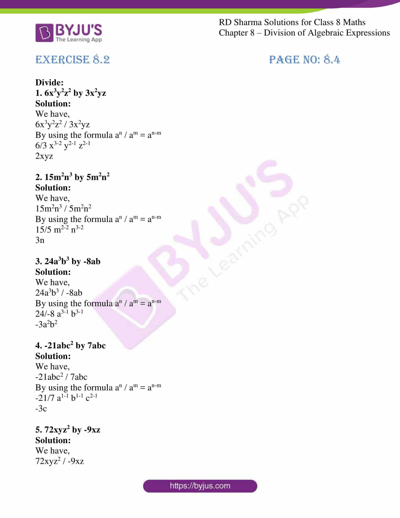 RD Sharma Solutions for Class 8 Chapter 8 Division of Algebraic ...