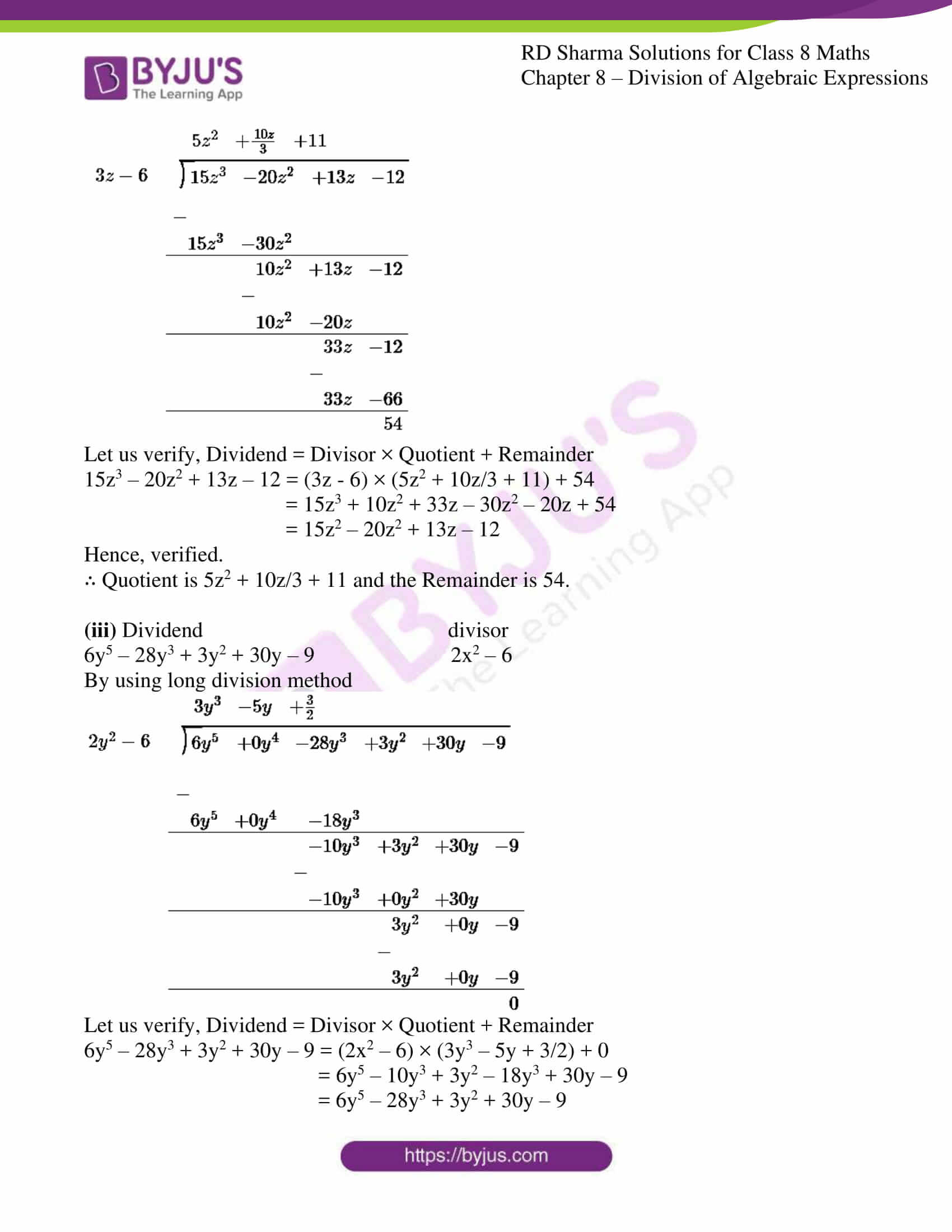 RD Sharma Solutions for Class 8 Chapter 8 Division of Algebraic ...