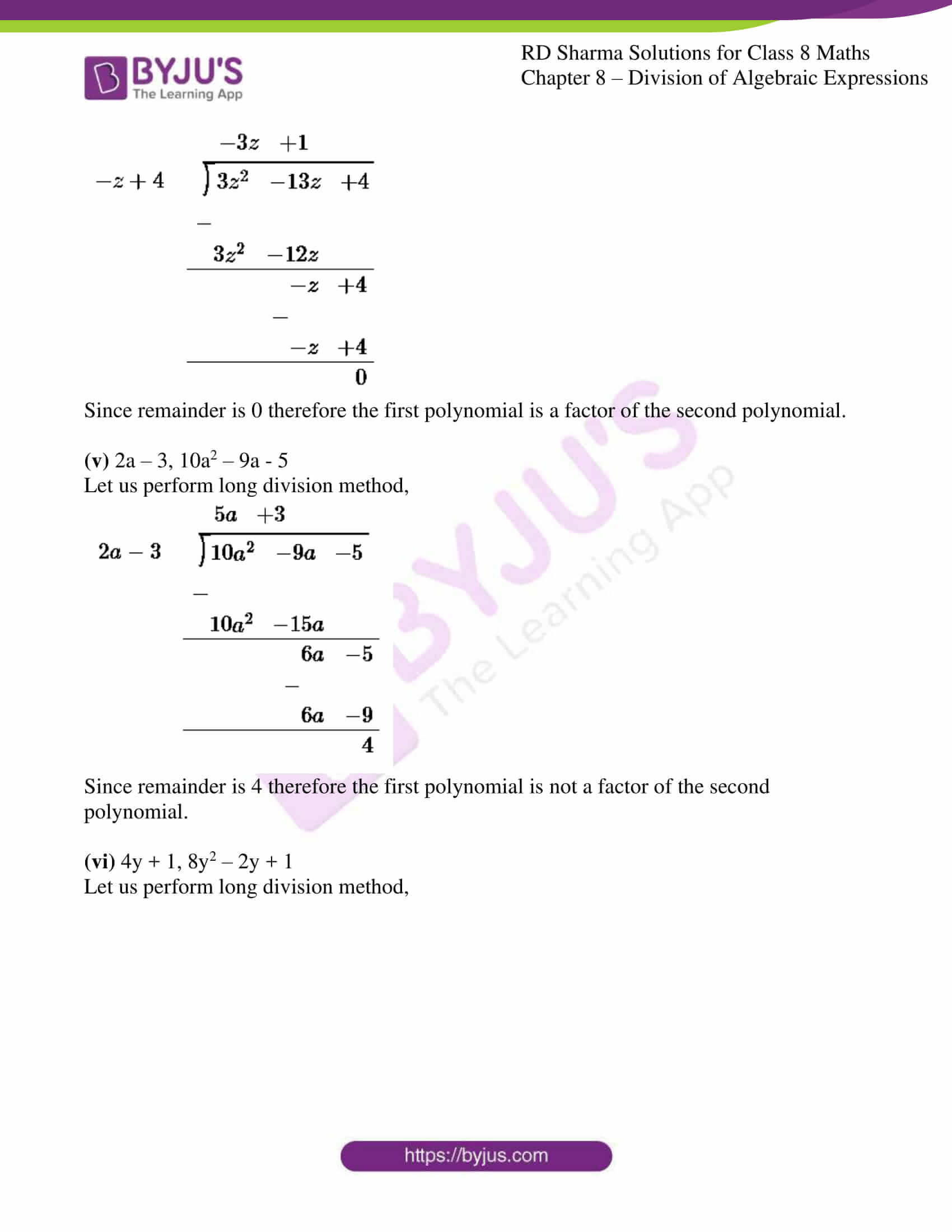 RD Sharma Solutions for Class 8 Chapter 8 Division of Algebraic ...