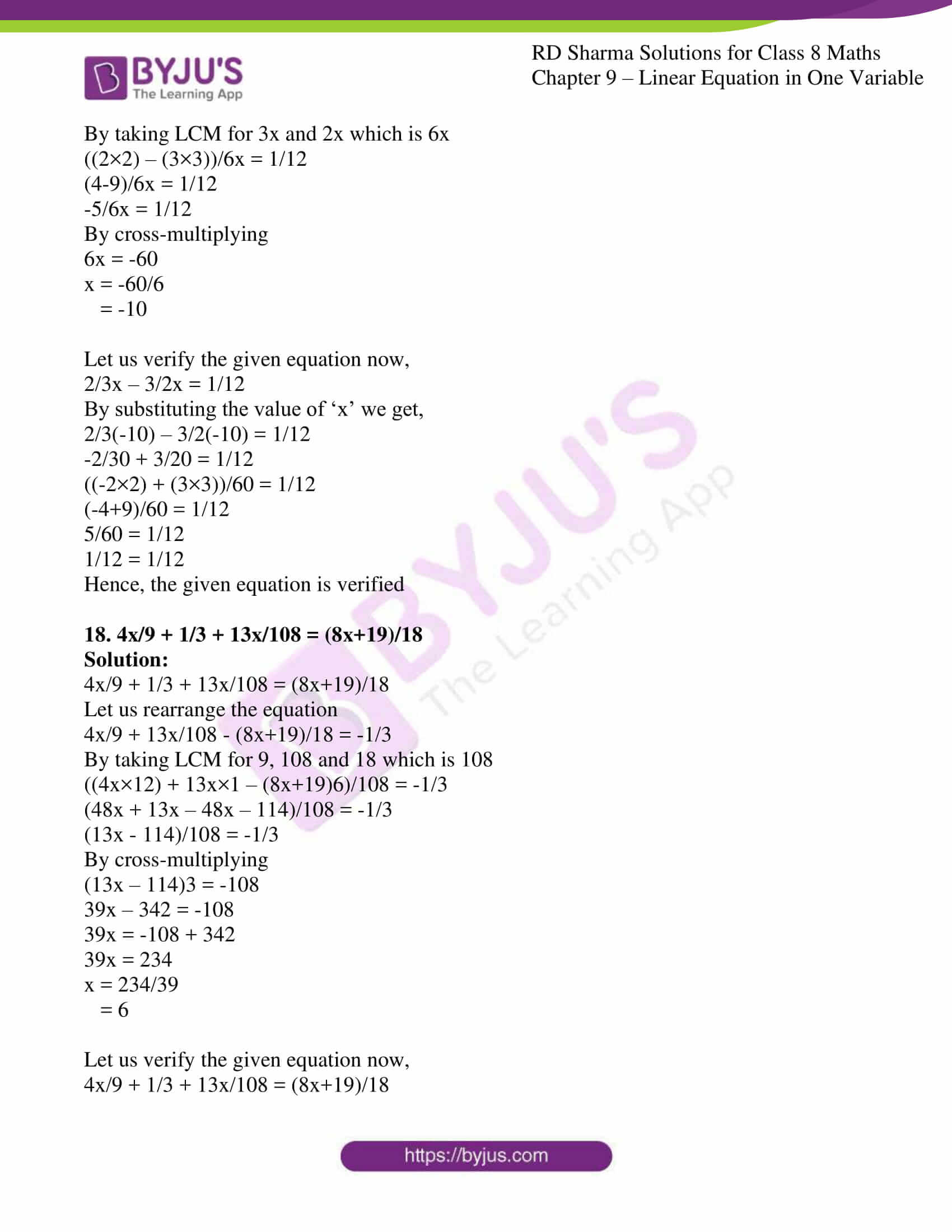 RD Sharma Solutions for Class 8 Chapter 9 Linear Equation in One ...