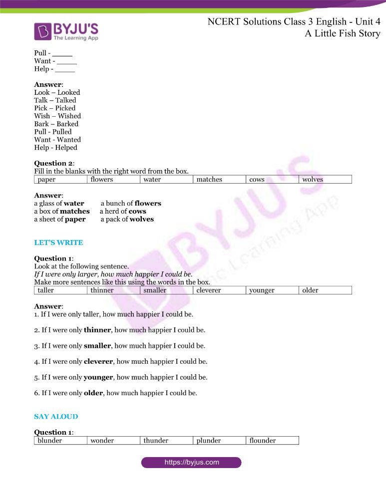 NCERT Solutions Class 3 English Unit 4 A Little Fish Story - Download PDF