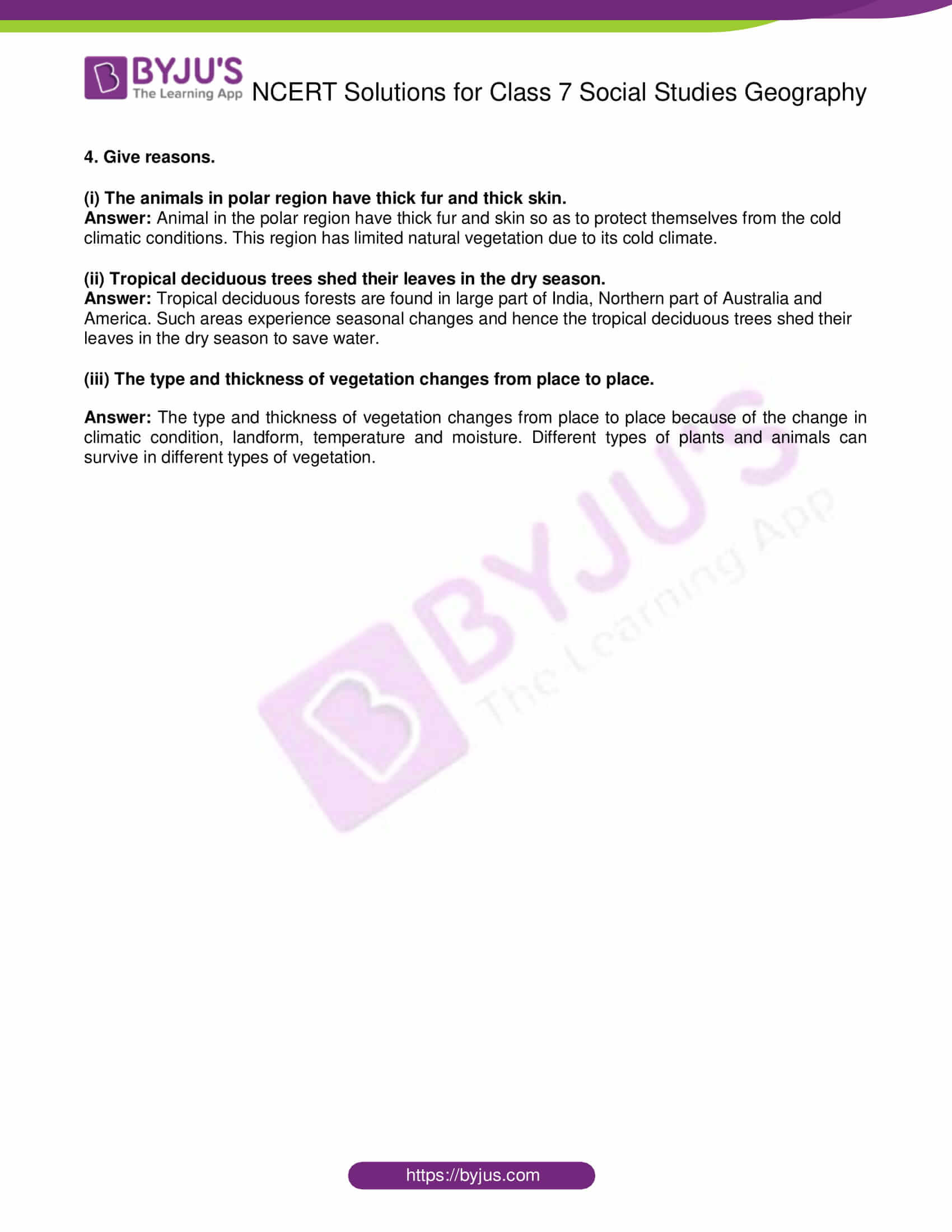 NCERT Solutions For Class 7 Geography Social Science Chapter 6 Natural Vegetation and Wildlife - Free PDF NCERT Solutions For Class 7 Geography Social Science Chapter 6 Natural Vegetation and Wildlife - Free PDF