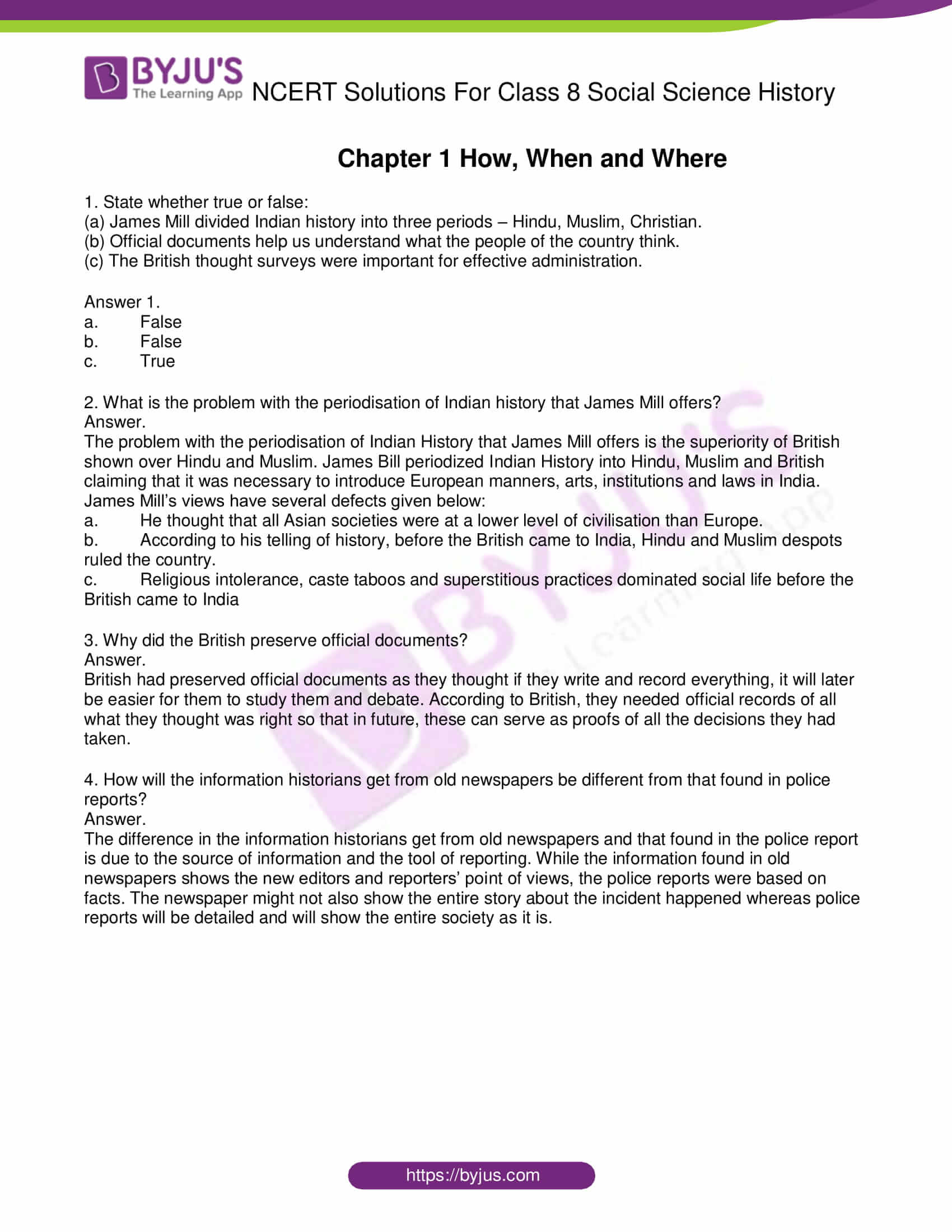 Ncert solutions for class 8 history social science chapter 1 how when