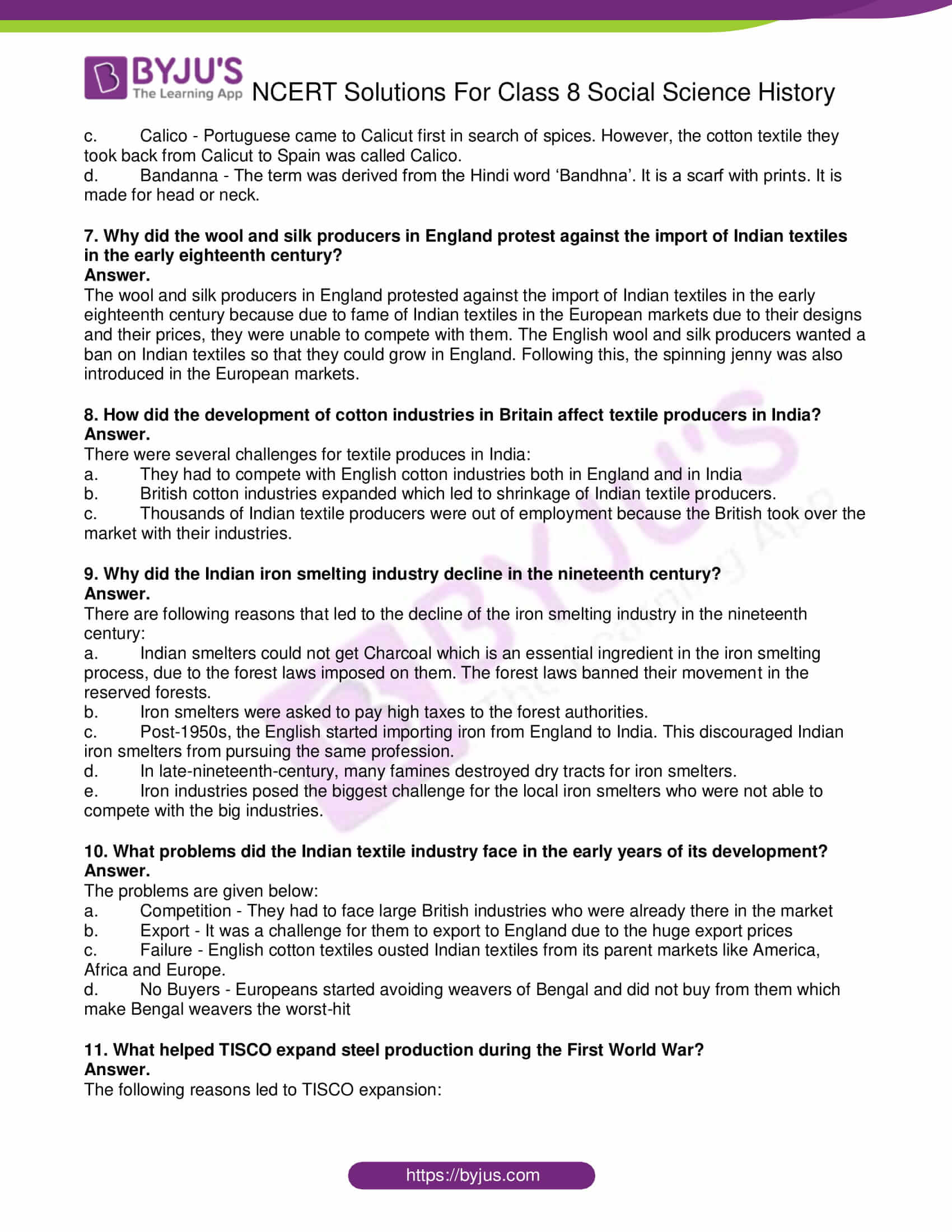 NCERT Solutions for Class 8 History Social Science Chapter 6 Weavers